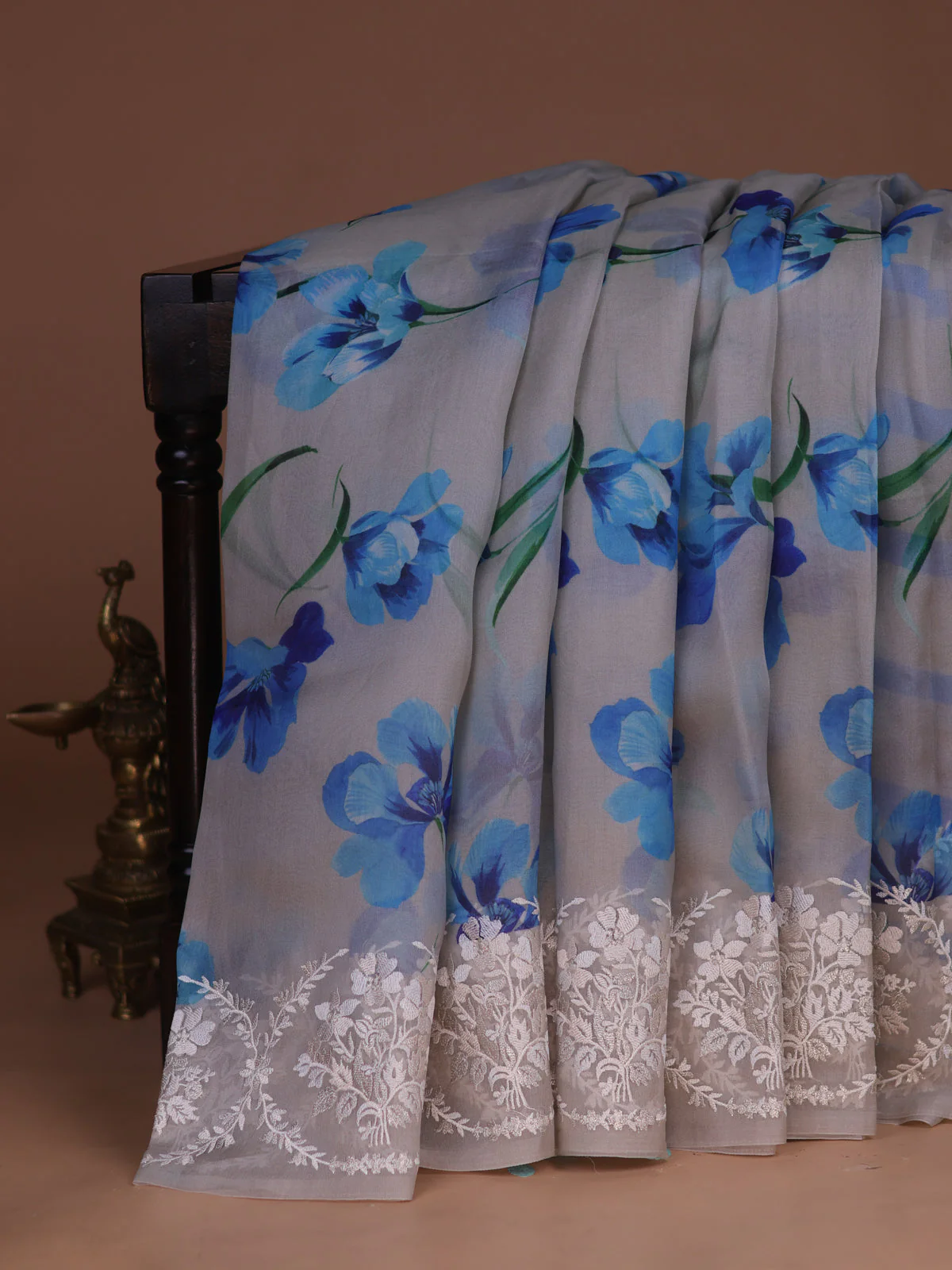 Pastel Grey Organza Silk Saree - Image 2
