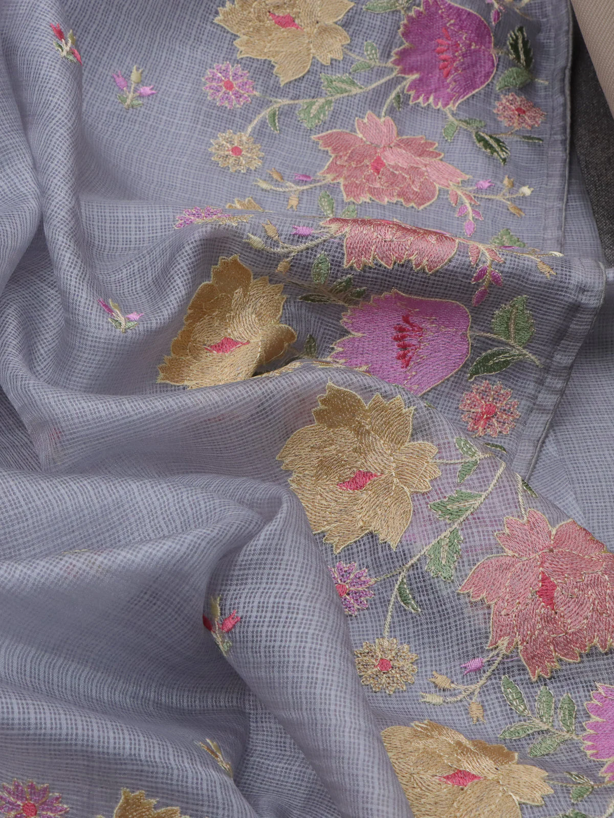 Pastel Grey Silk Kota Saree - Image 3