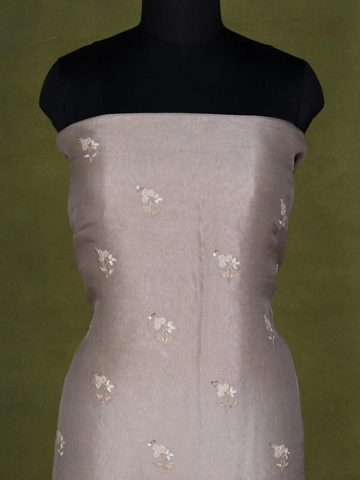 Pastel Grey Tissue Silk Unstitched Suit - Image 2