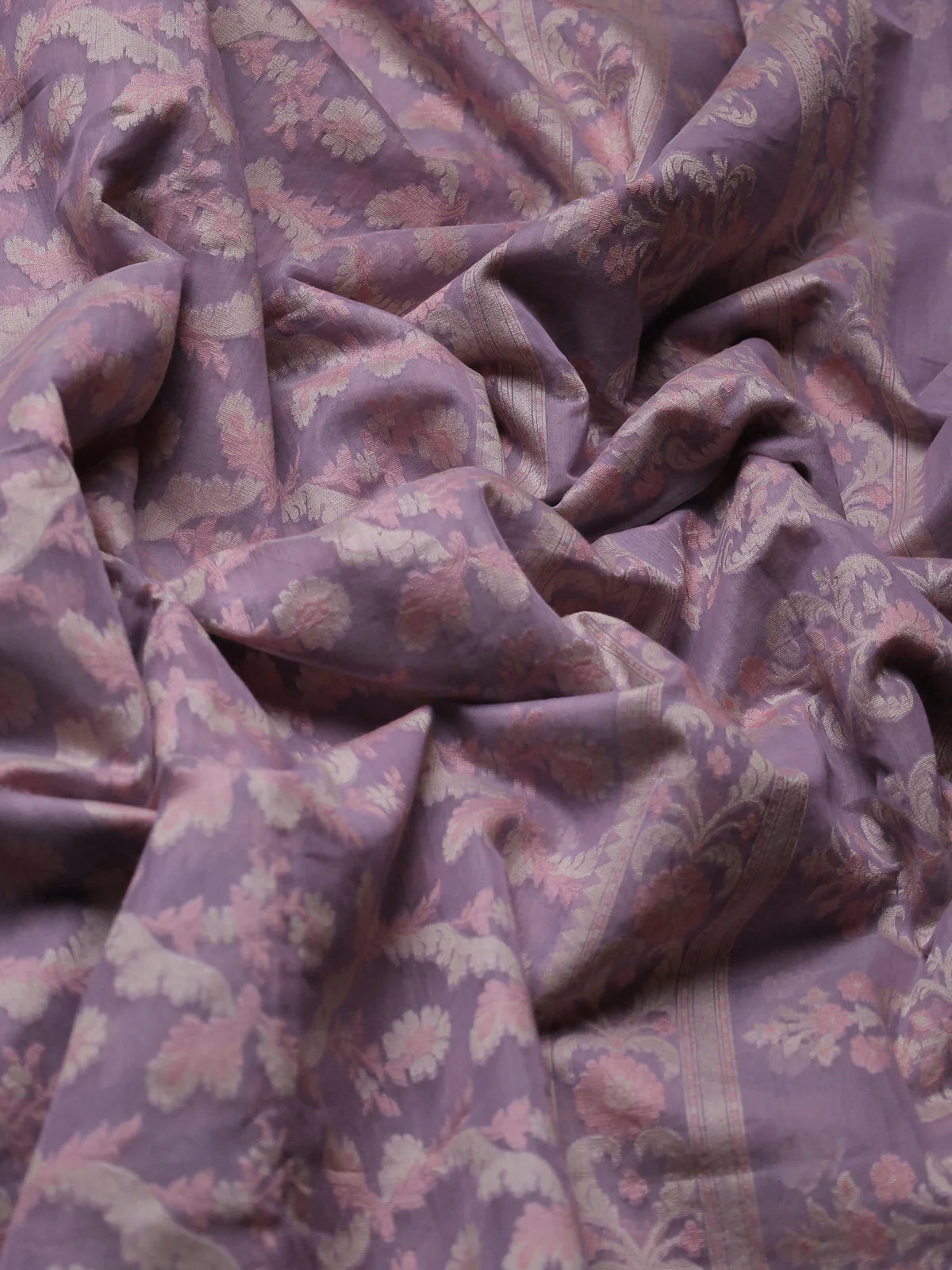 Pastel Lavender Banarasi Cotton Saree - Image 3