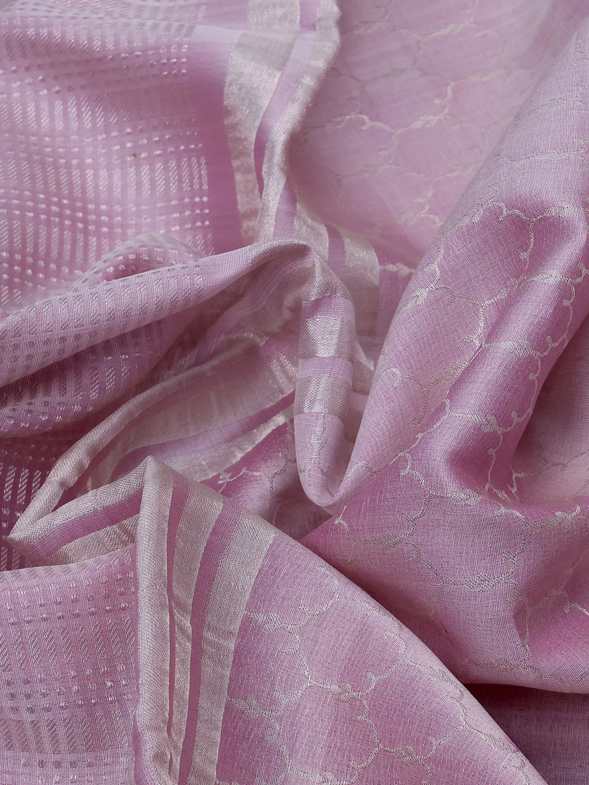 Pastel Lavender Kanchipuram Silk Saree With Pichwai Design Border Embroidery - Image 3