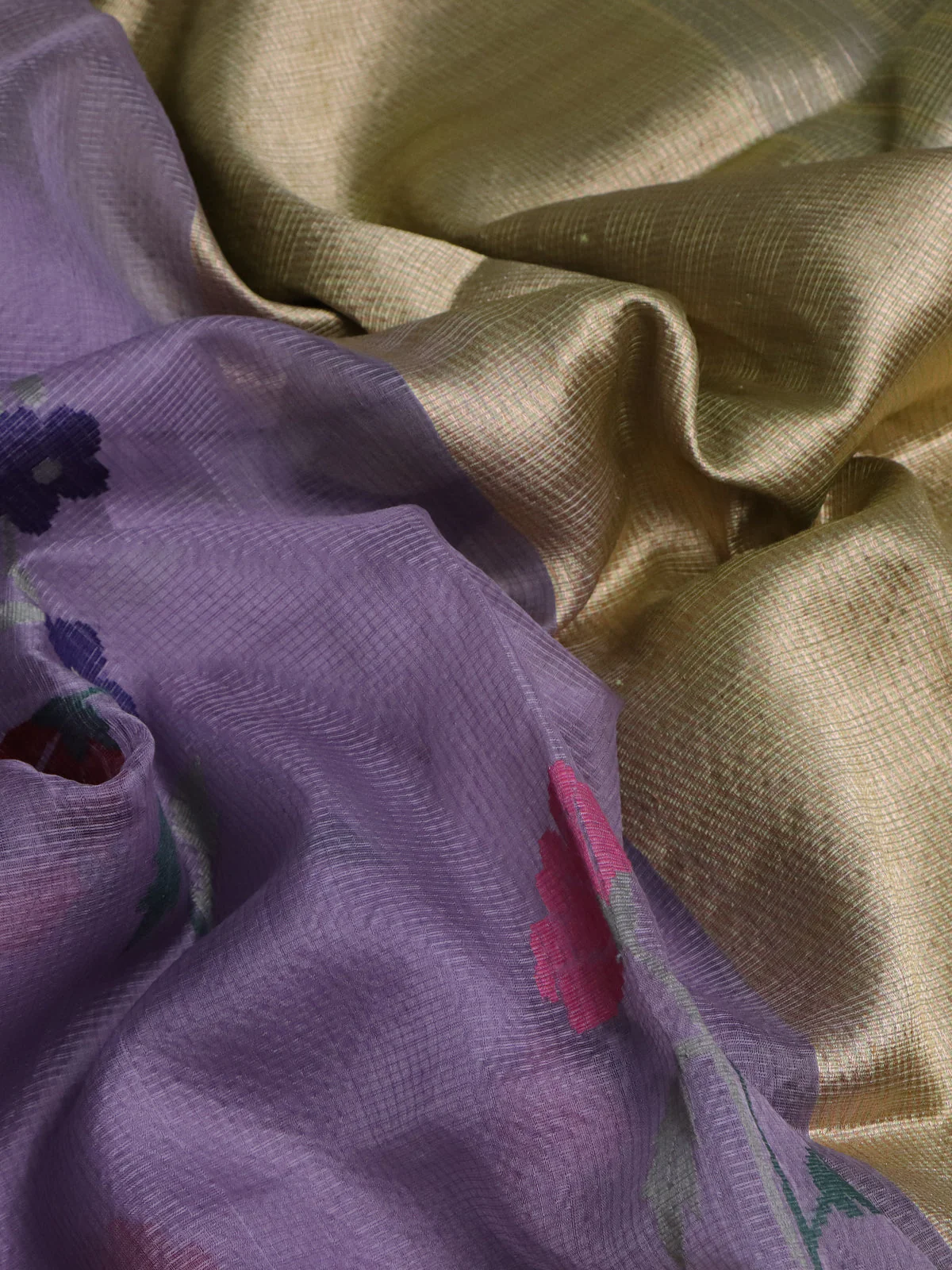 Pastel Lavender-Pista Green Banarasi Kora Silk Saree - Image 3