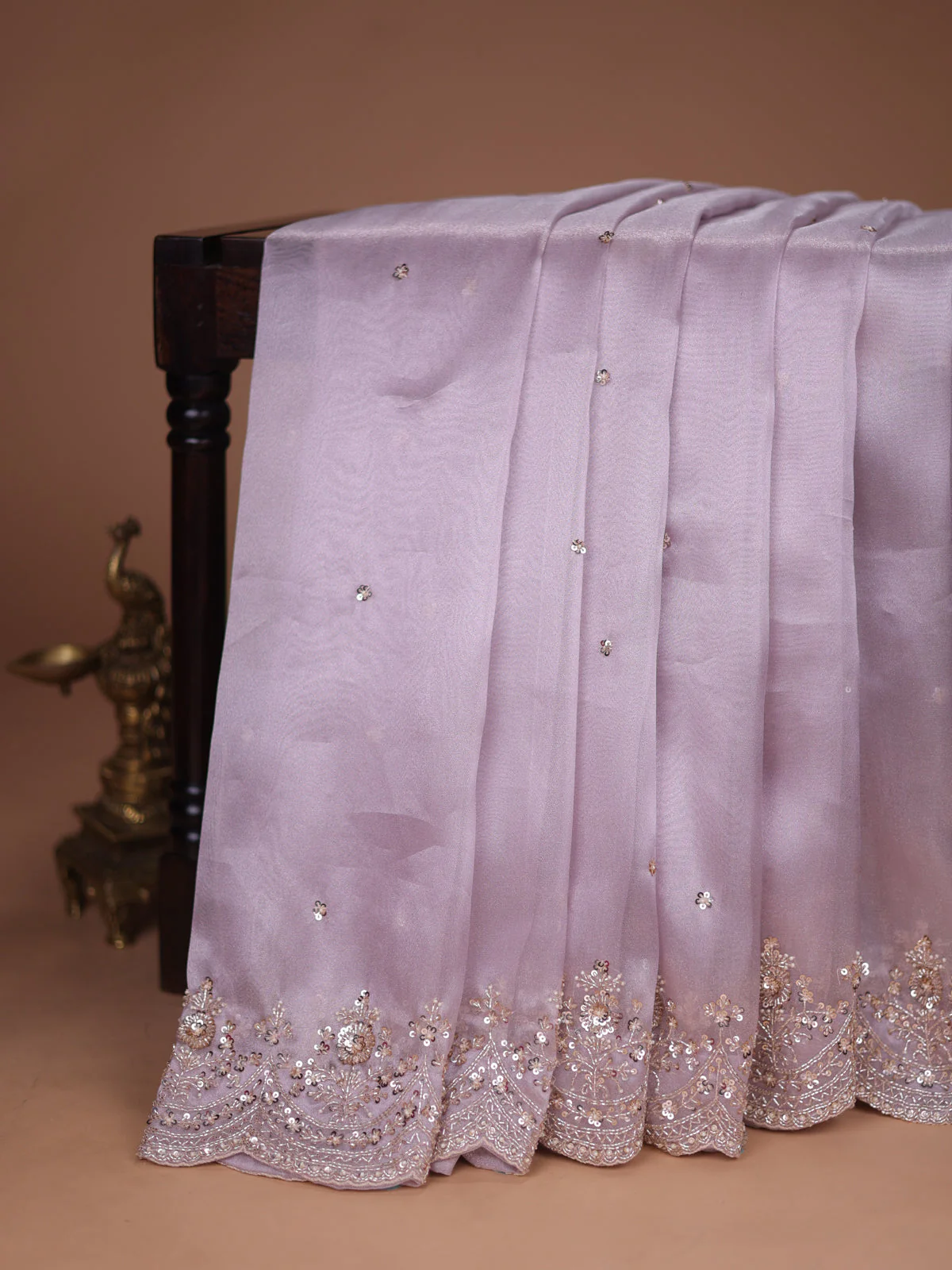Pastel Lavender-Purple Tissue Silk Saree With Embroidered Readymade Blouse - Image 2