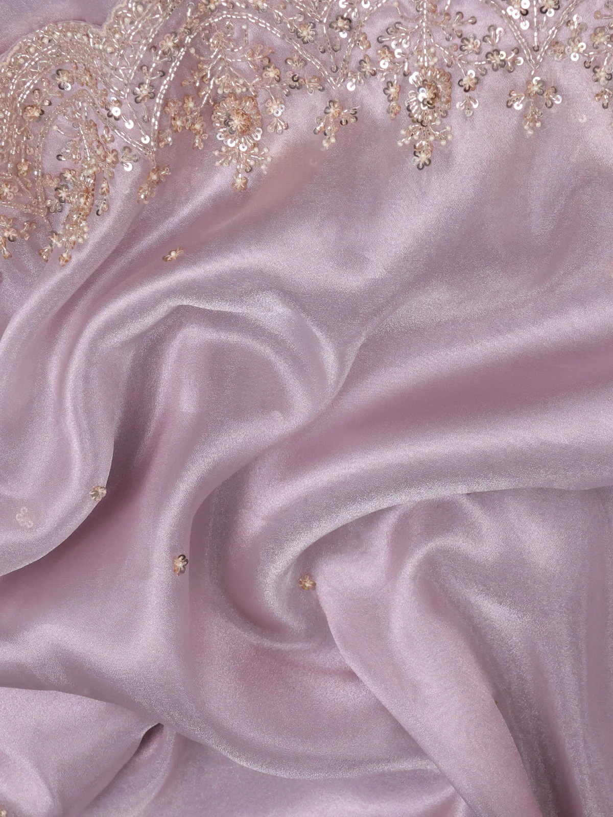 Pastel Lavender-Purple Tissue Silk Saree With Embroidered Readymade Blouse - Image 3