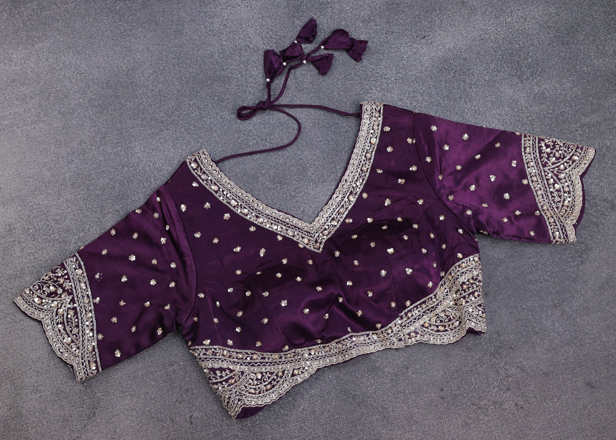 Pastel Lavender-Purple Tissue Silk Saree With Embroidered Readymade Blouse - Image 4
