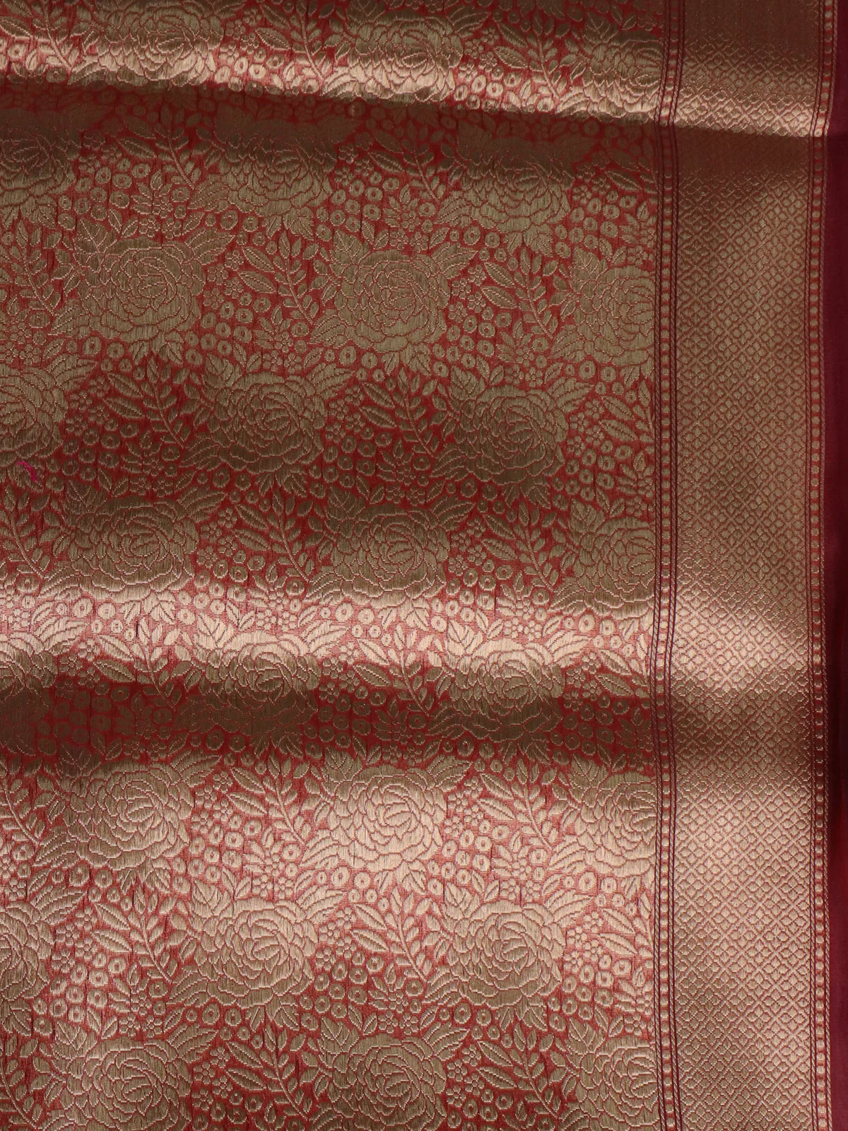 Pastel Lavender-Red Banarasi Kora Silk Saree - Image 4
