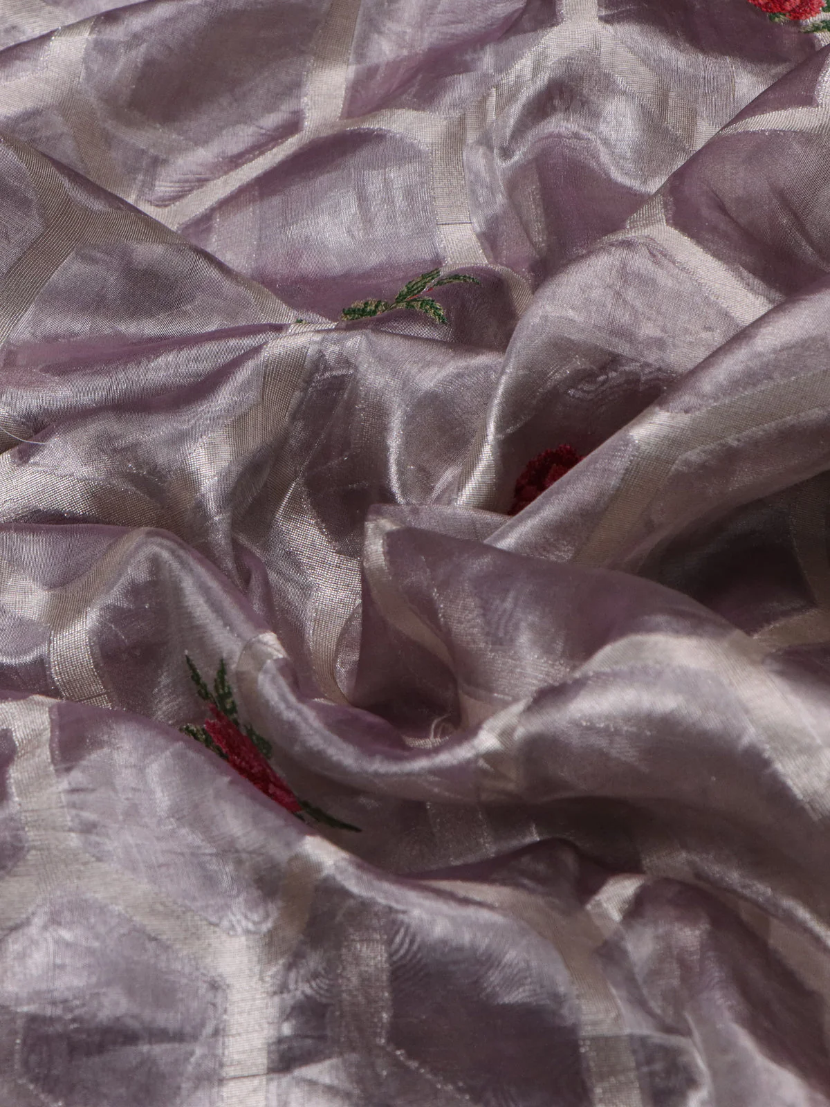Pastel Lavender Tissue Silk Saree - Image 3