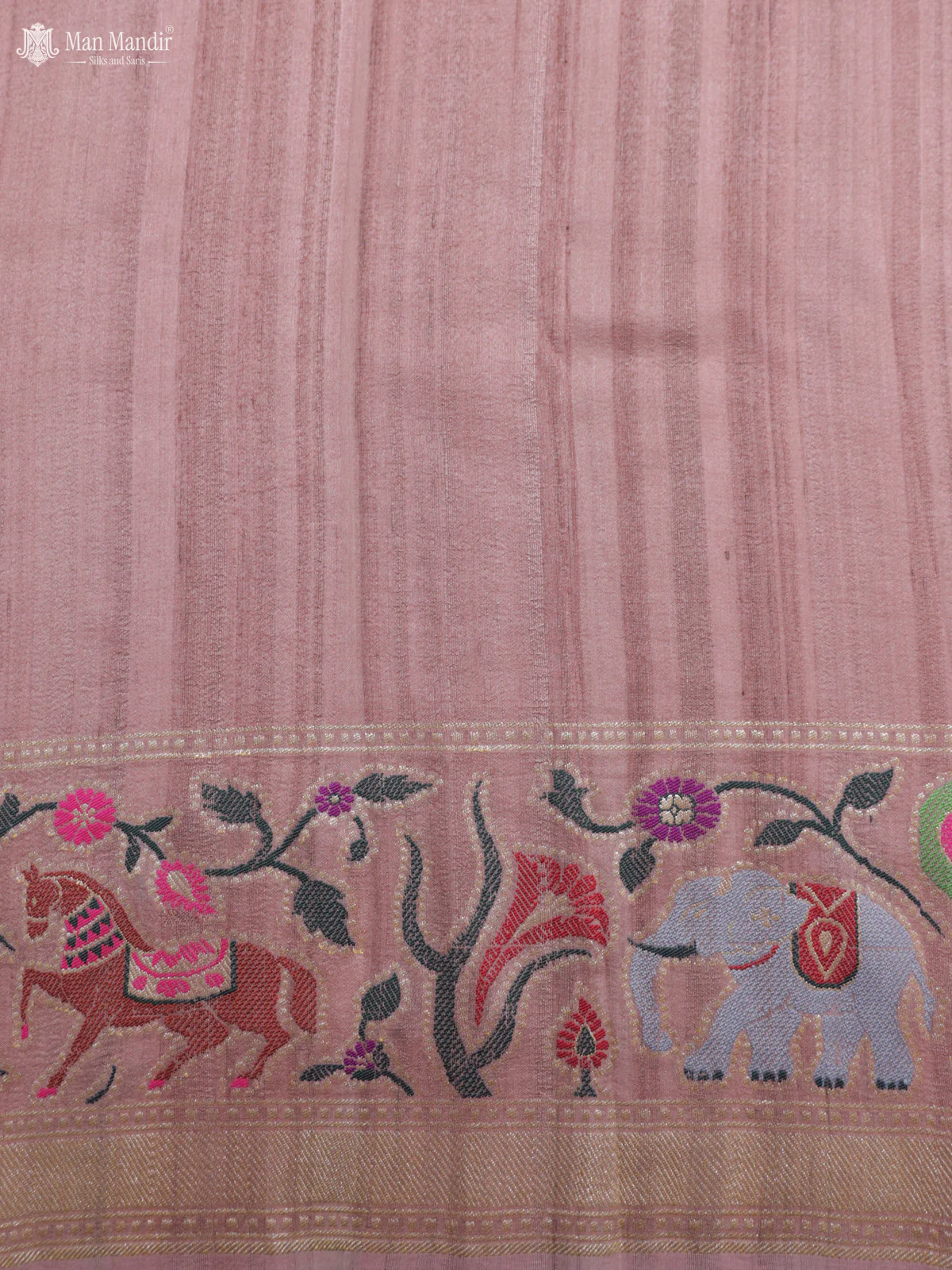 Pastel Peach Banarasi Tussar Silk Saree - Image 6
