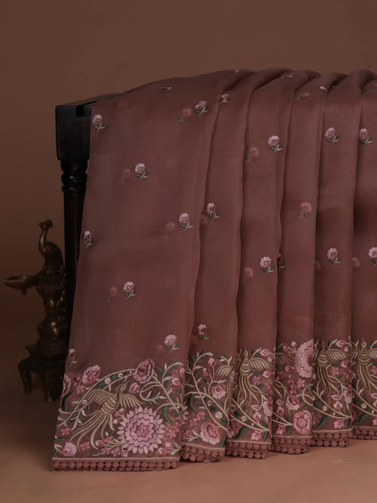 Pastel Peach Organza Silk Saree - Image 2