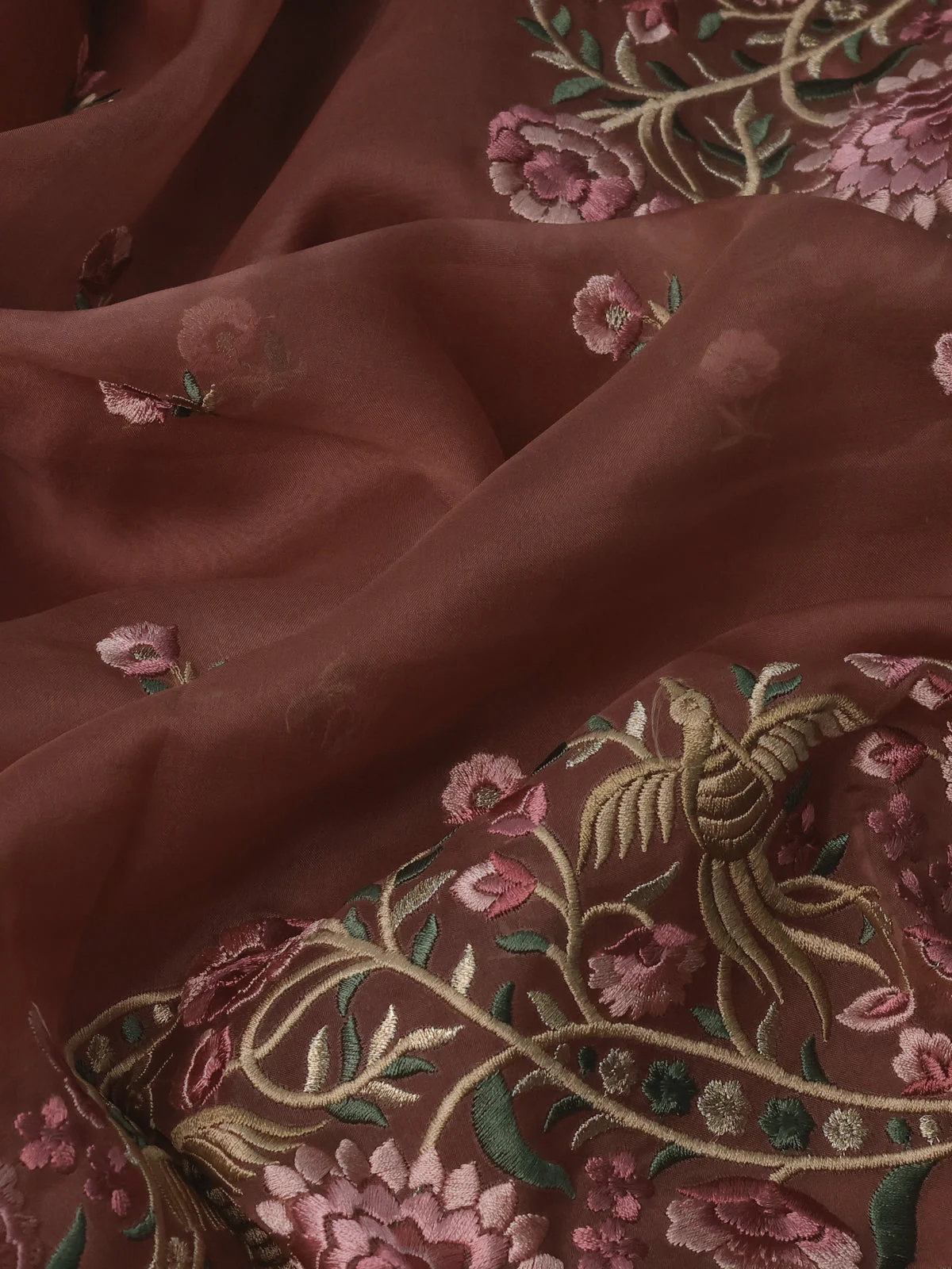 Pastel Peach Organza Silk Saree - Image 3