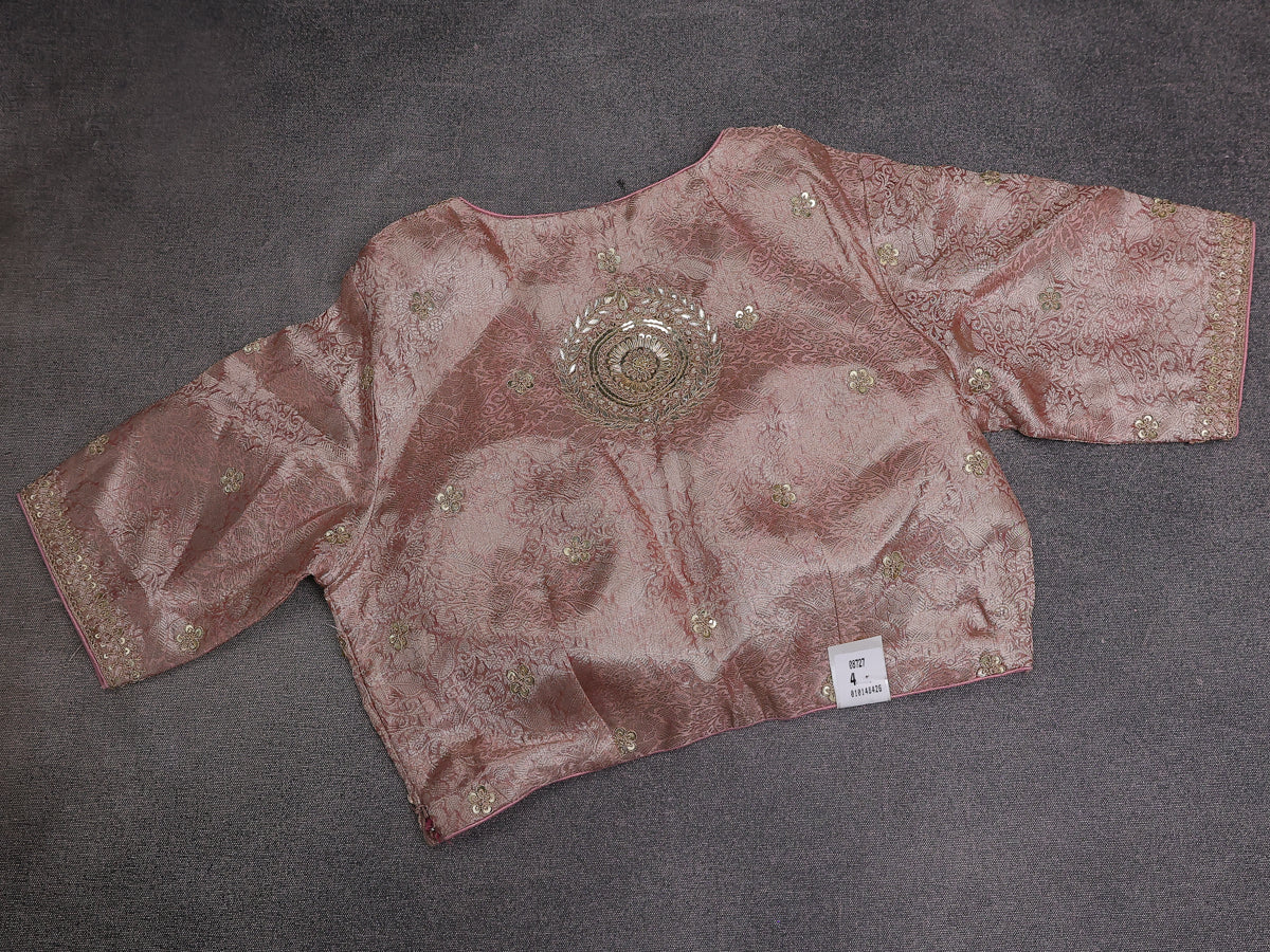 Pastel Peach Tissue Organza Silk Saree With Embroidery Readymade Blouse - Image 6