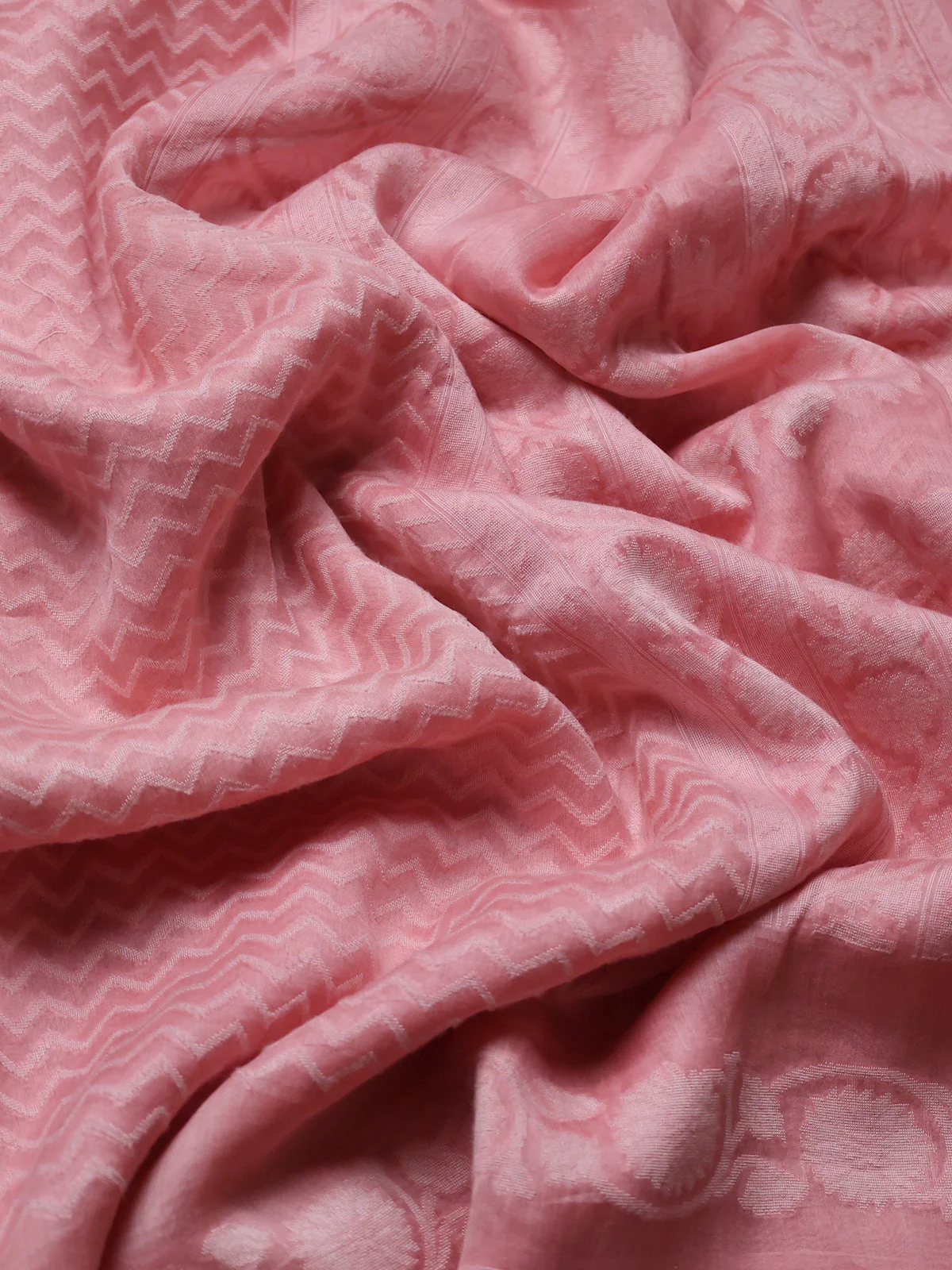 Pastel Pink Banarasi Cotton Saree - Image 3