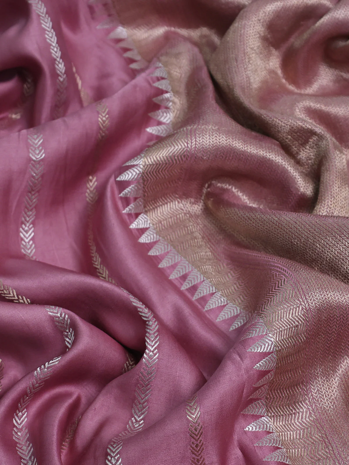 Pastel Pink Banarasi Mushru Silk Saree - Image 3