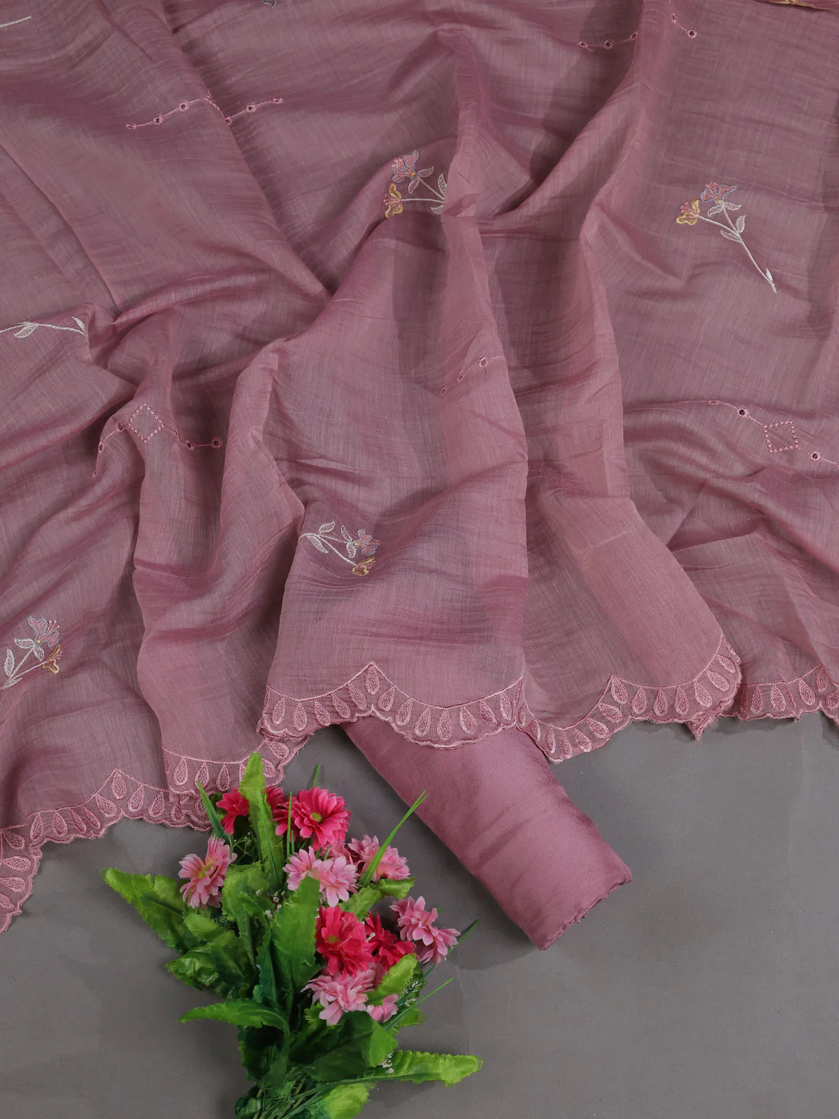 Pastel Pink Mul Chanderi Semi Stitched Suit - Image 2