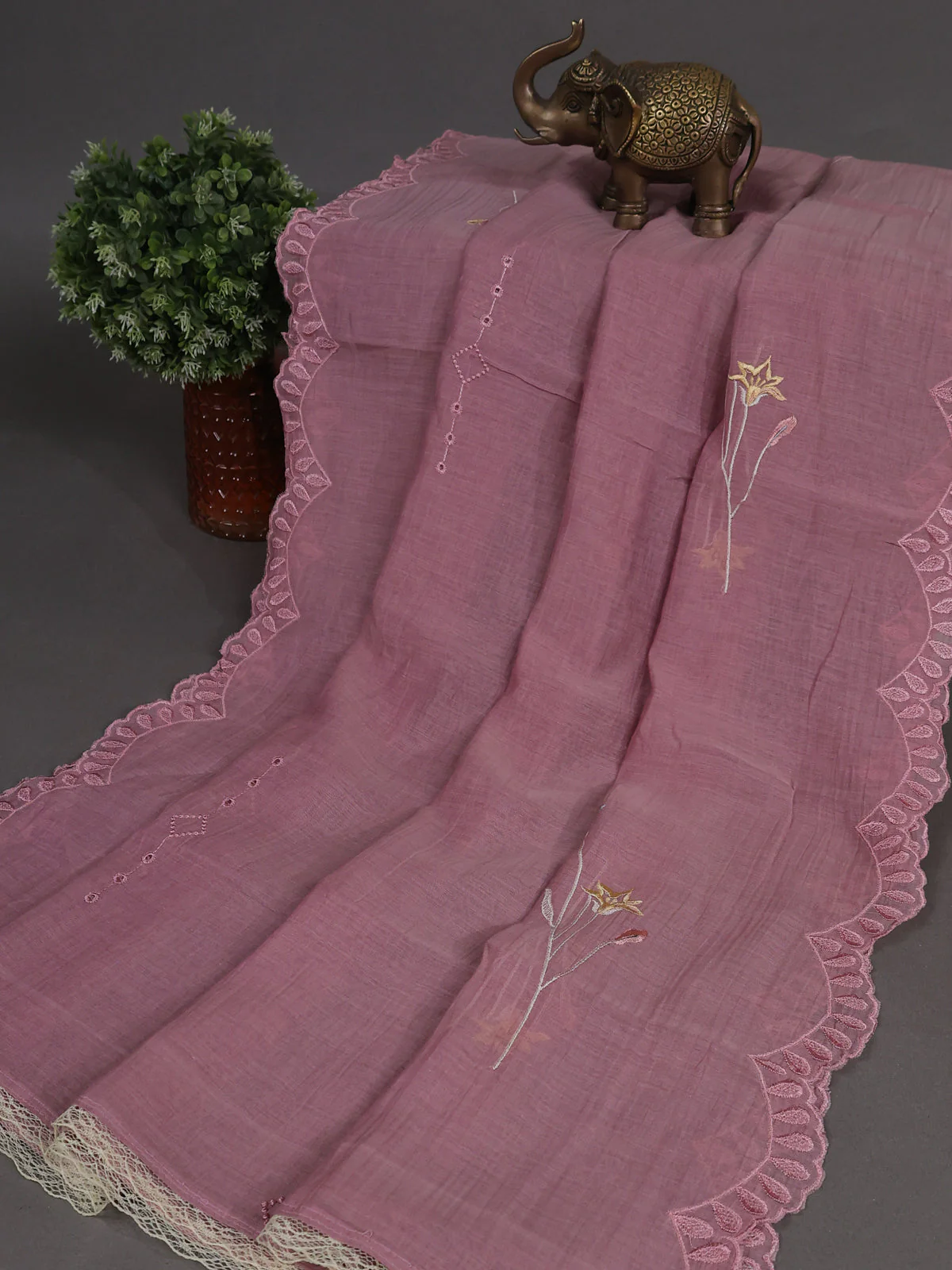 Pastel Pink Mul Chanderi Semi Stitched Suit - Image 3