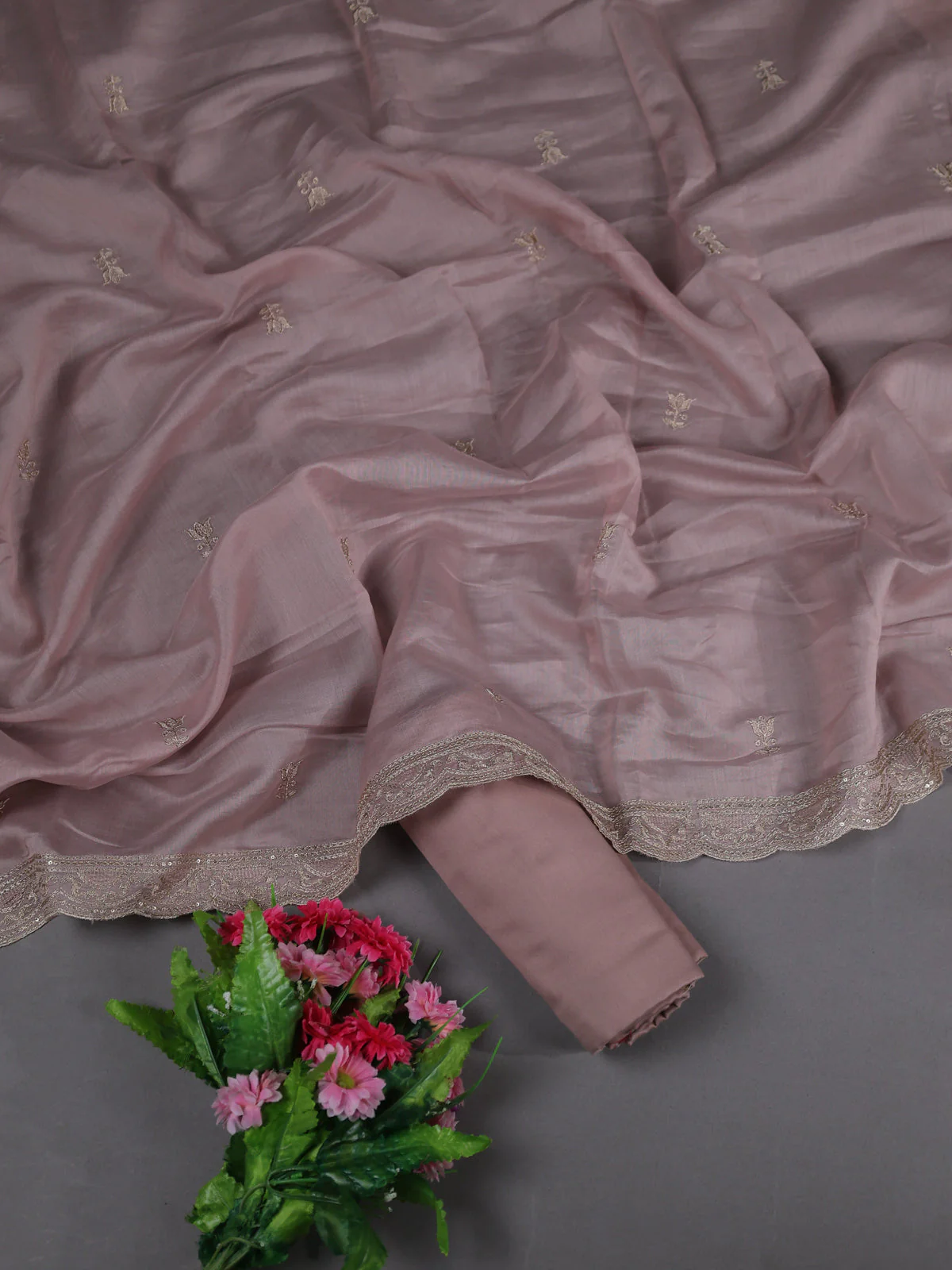 Pastel Pink Mul Chanderi Semi Stitched Suit - Image 2