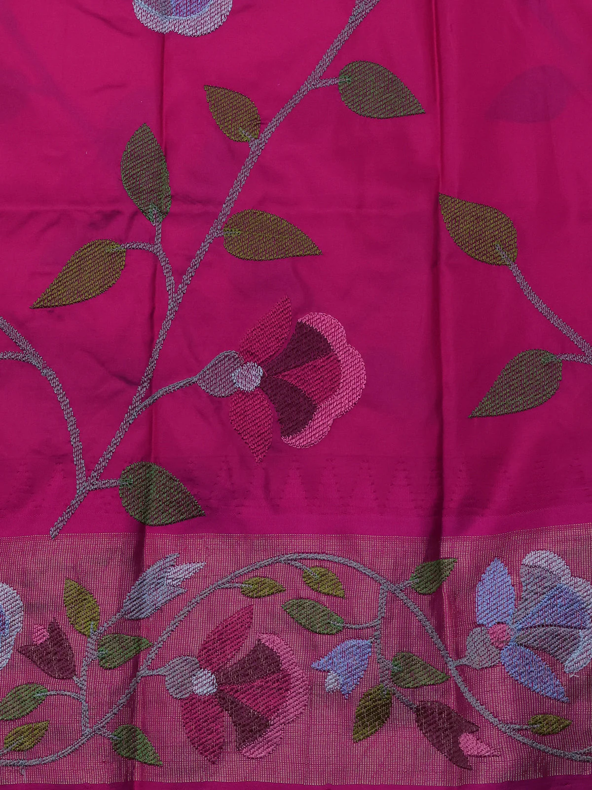 Pastel Pink-Pink Pure Kanchipuram Silk Saree With Border Embroidery - Image 4