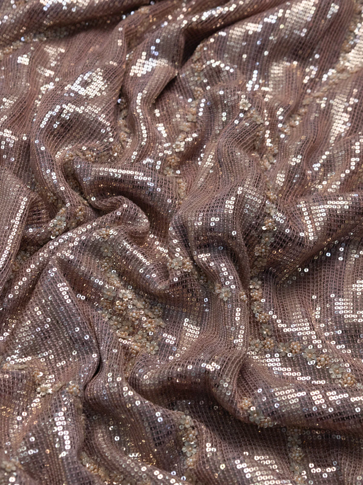 Pastel Pink Pure Georgette Saree With Allover Sequin & Beaded Work - Image 3