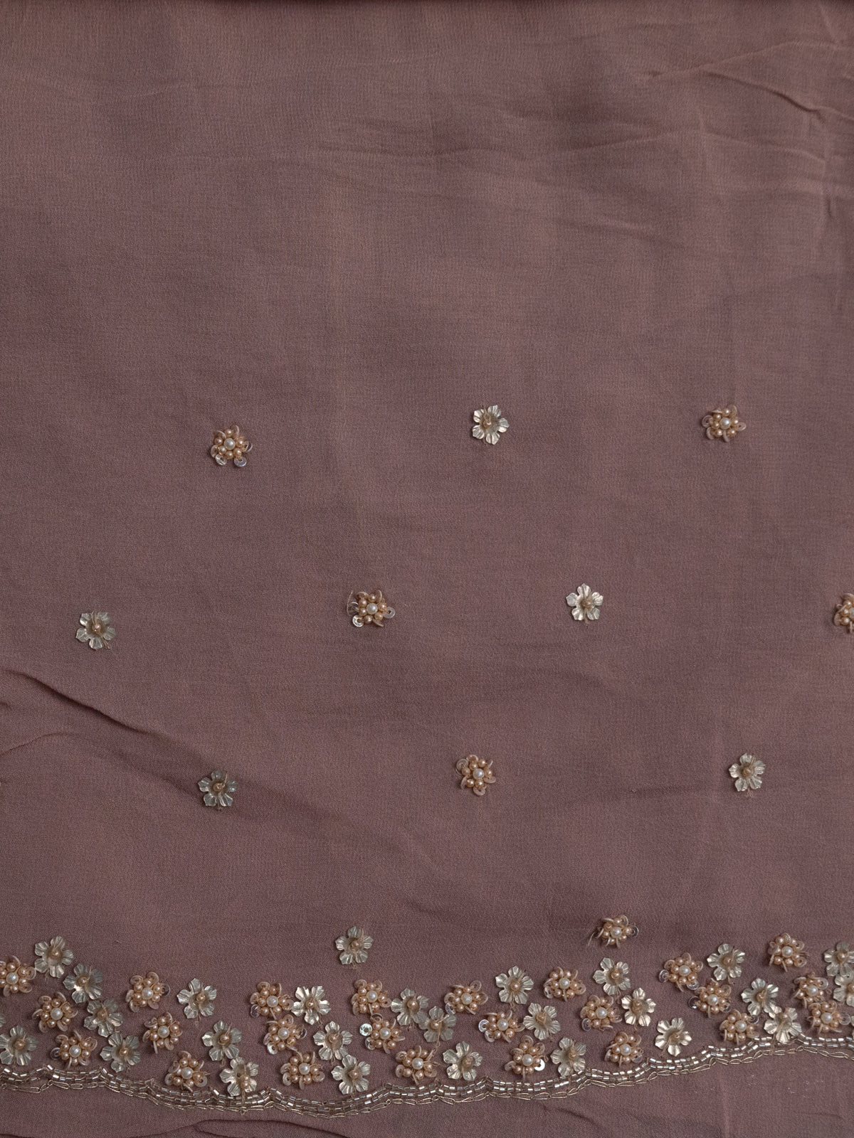 Pastel Pink Pure Georgette Saree With Allover Sequin & Beaded Work - Image 5