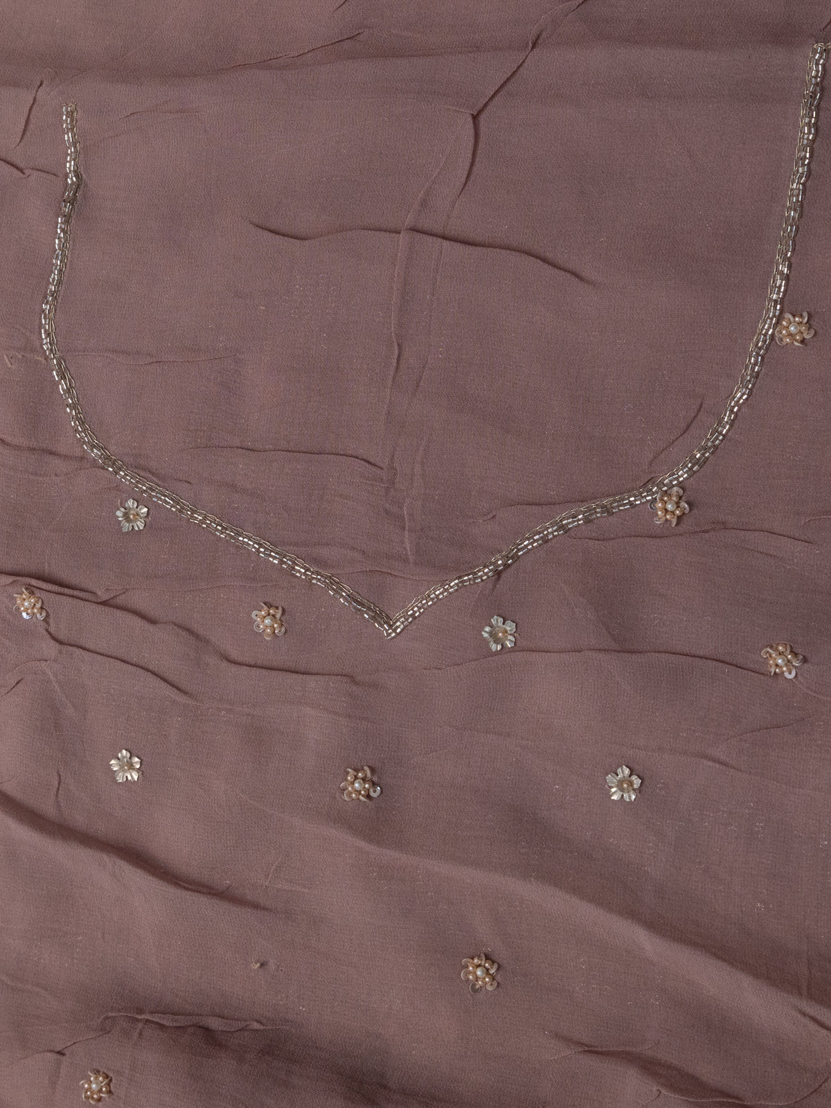 Pastel Pink Pure Georgette Saree With Allover Sequin & Beaded Work - Image 6