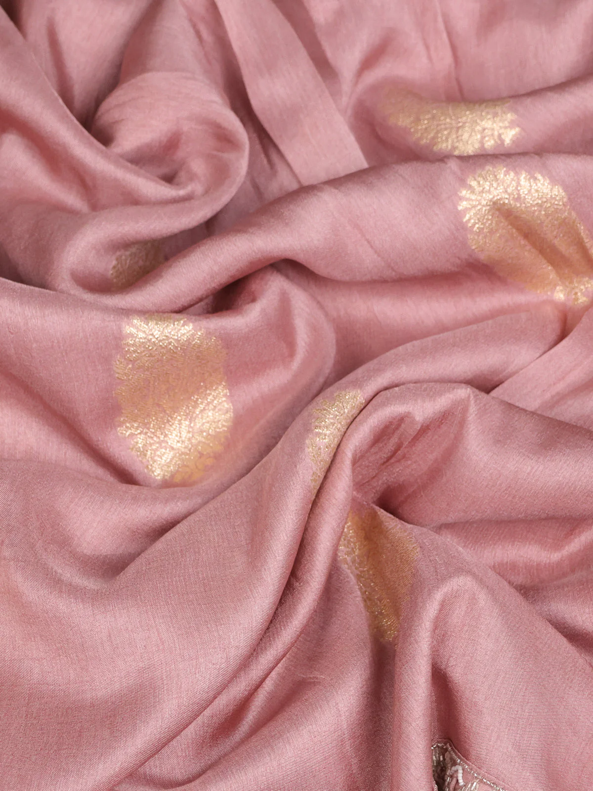 Pastel Pink Tussar Silk Saree With Embroidered Readymade Blouse - Image 3