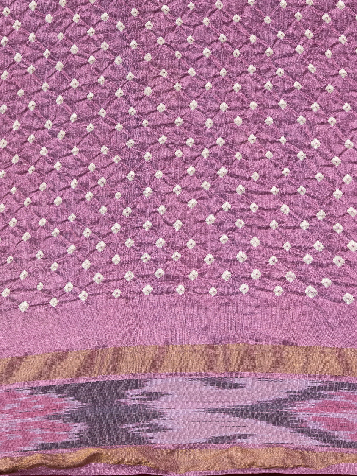 Pastel Purple Tussar Silk Saree With Bandhej And Kantha Work - Image 5