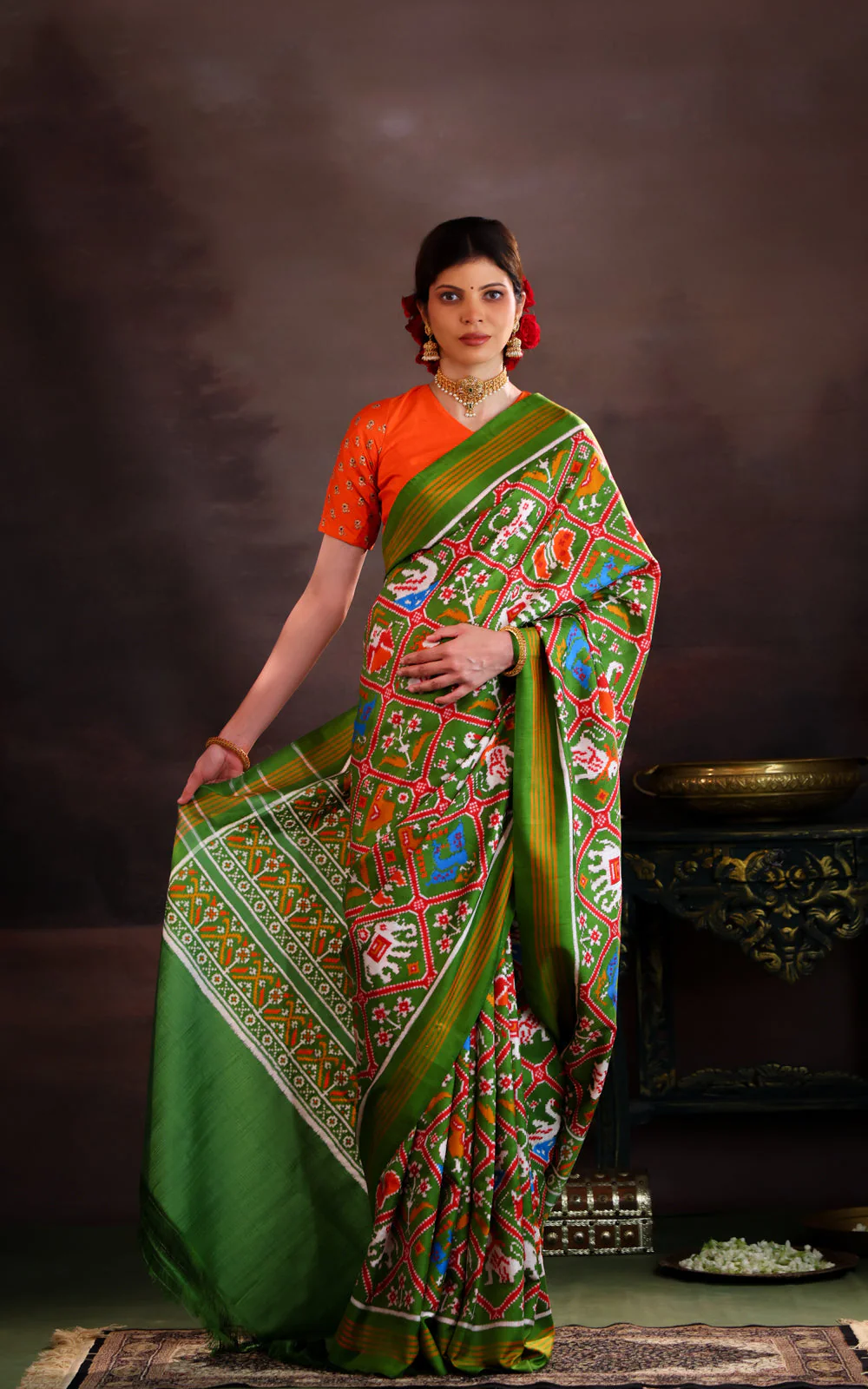 Green Patan Patola Silk Saree - Image 2