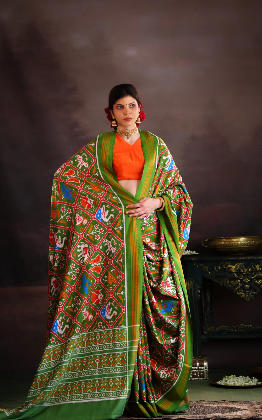 Green Patan Patola Silk Saree - Image 4