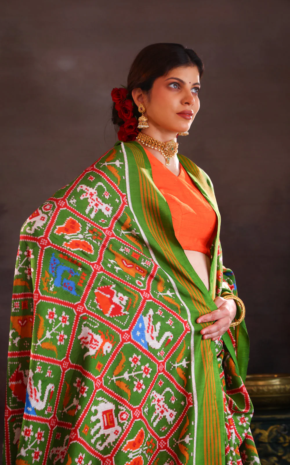 Green Patan Patola Silk Saree - Image 5