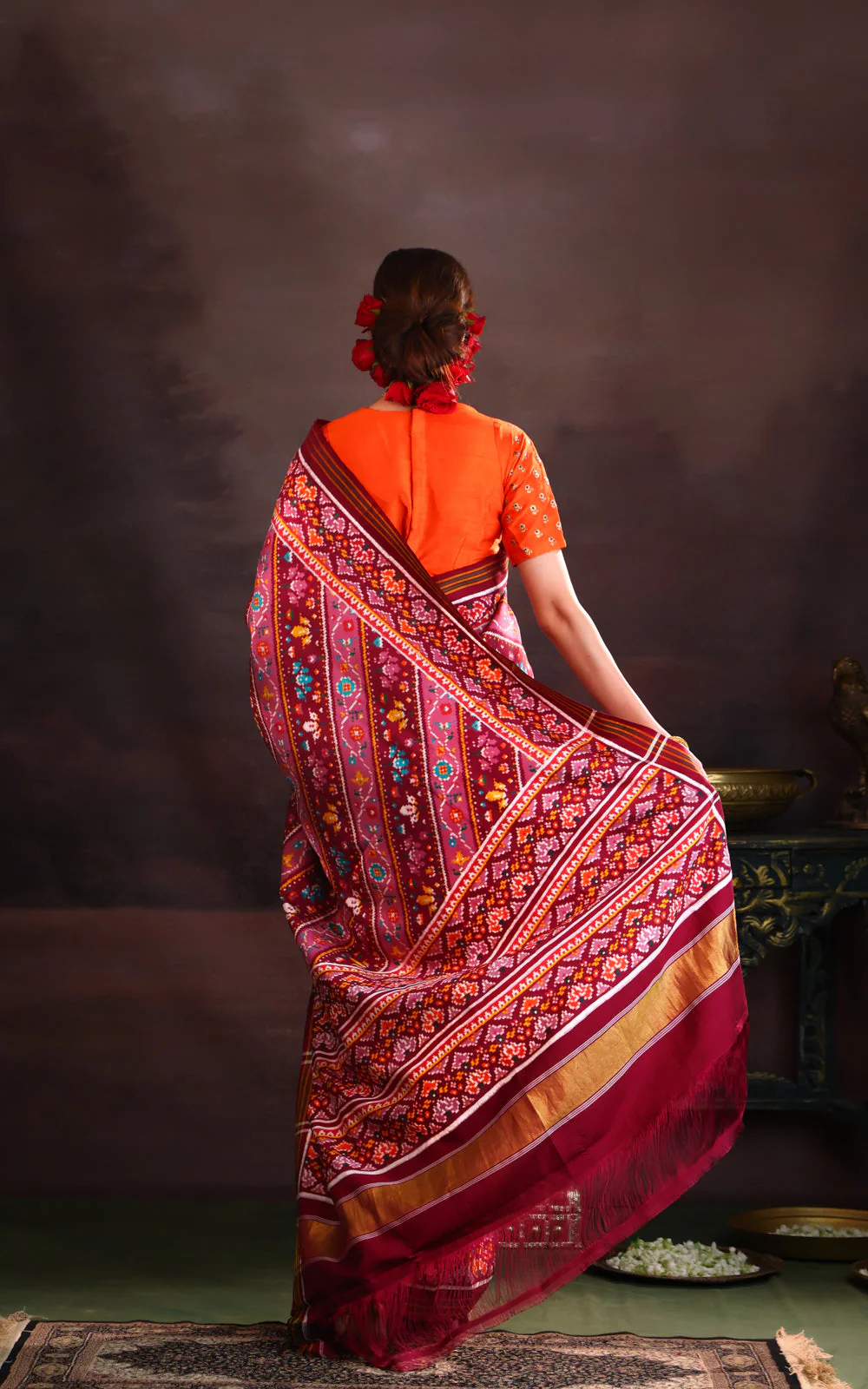 Mauve Pink Patan Patola Silk Saree - Image 3