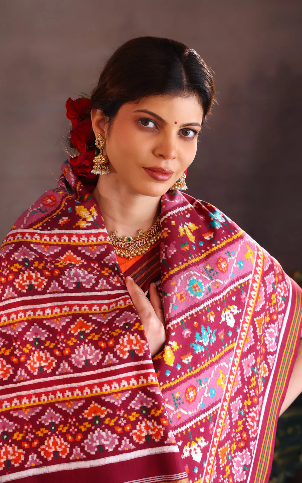 Mauve Pink Patan Patola Silk Saree - Image 5