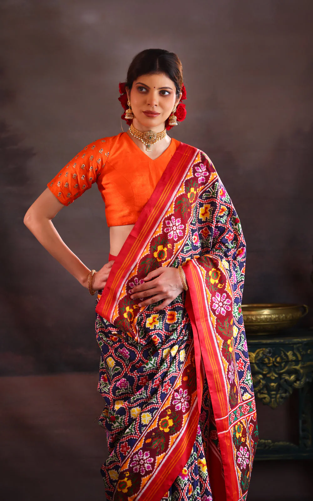 Navy Blue & Maroon Patan Patola Silk Saree - Image 3