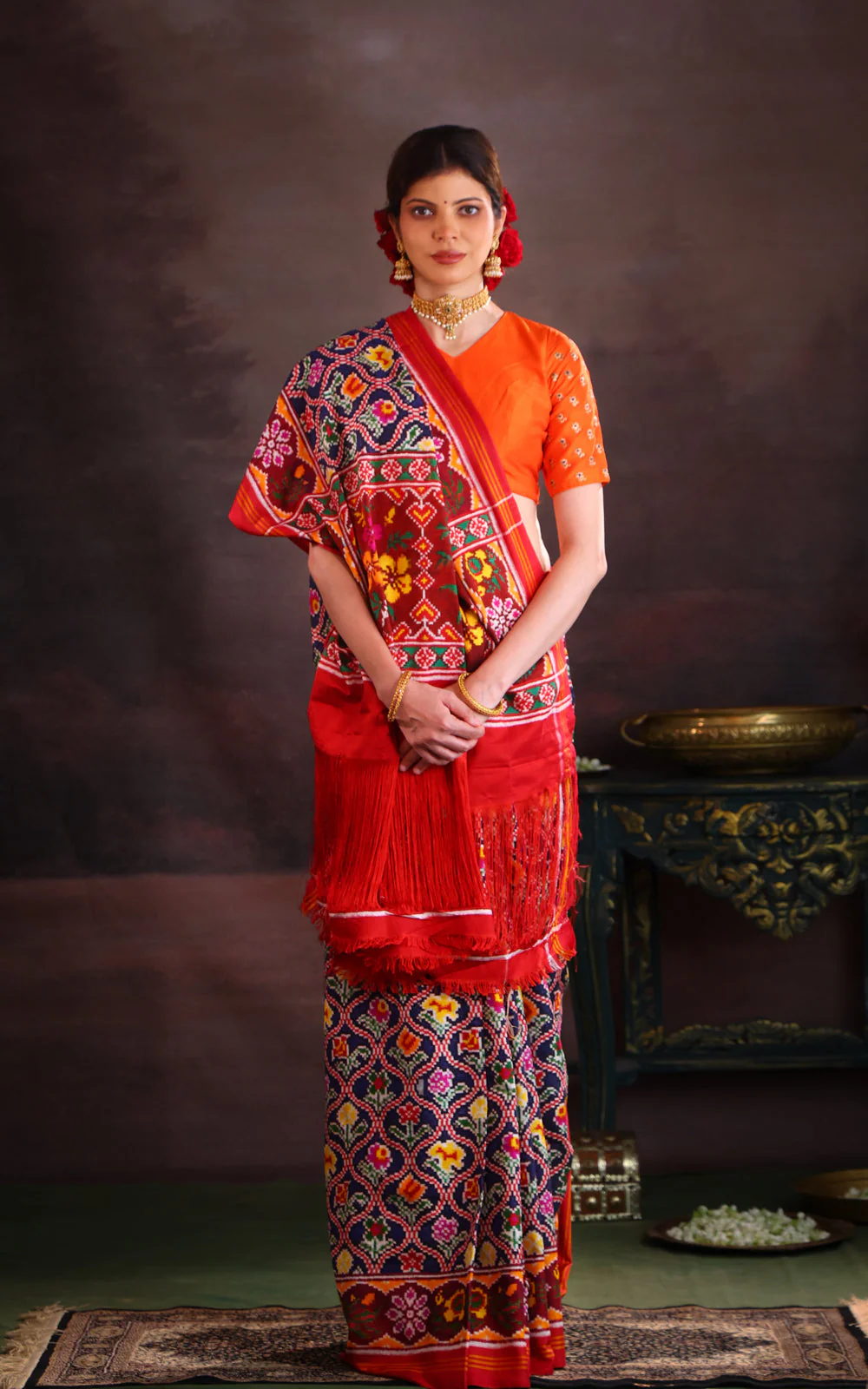 Navy Blue & Maroon Patan Patola Silk Saree - Image 5