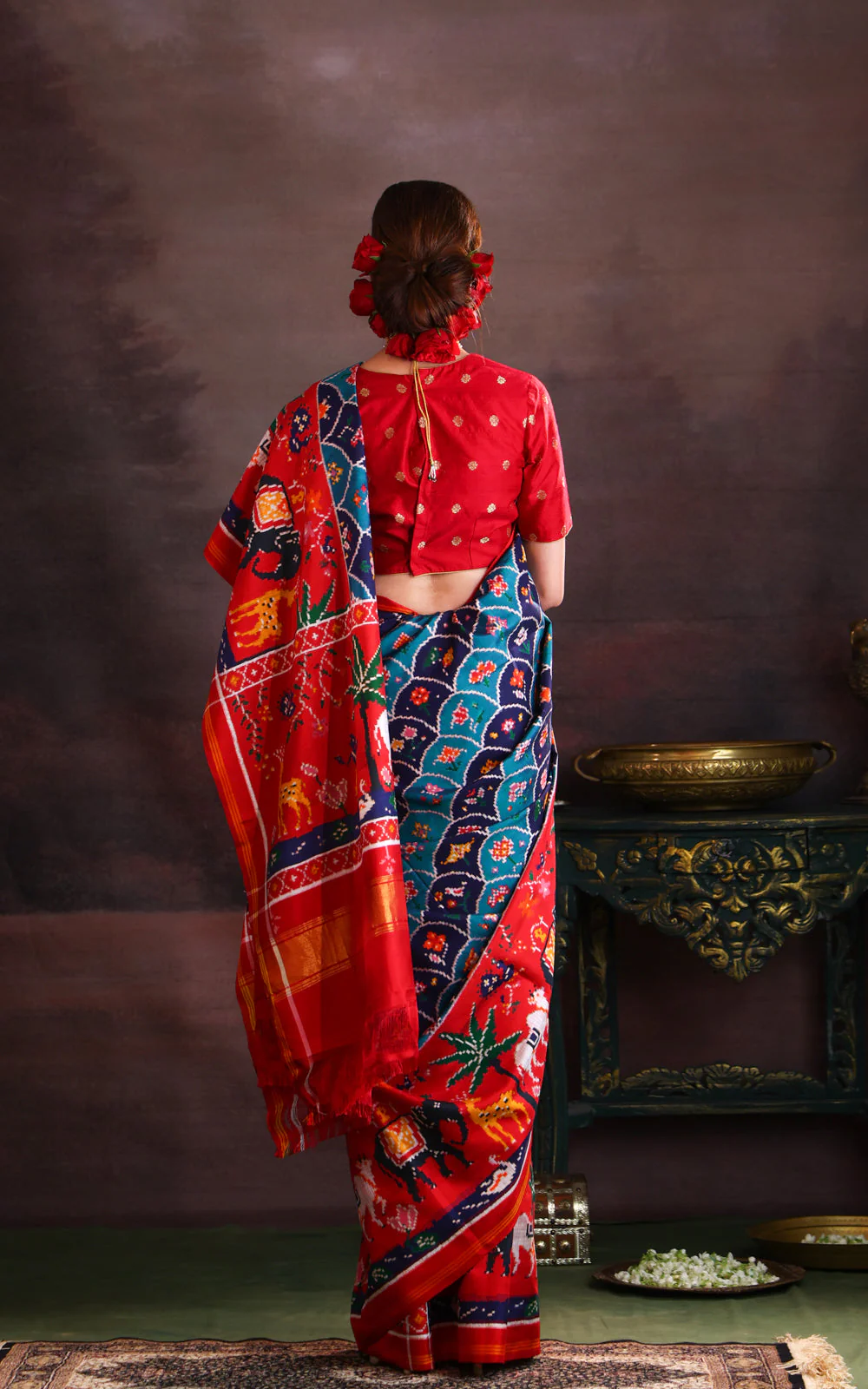 Blue & Red Patan Patola Silk Saree - Image 6