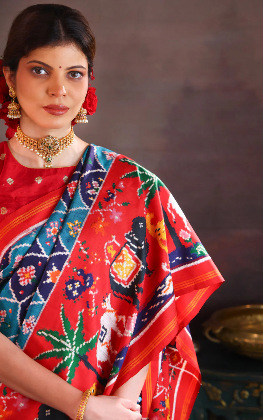 Blue & Red Patan Patola Silk Saree - Image 7