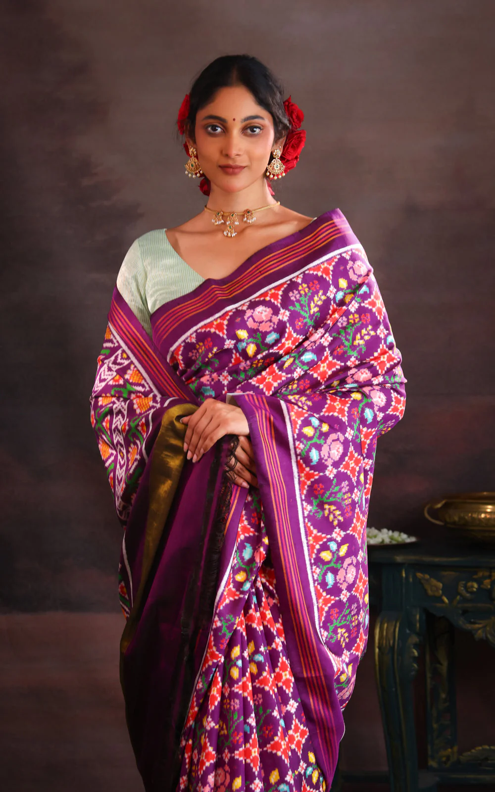 Violet Patan Patola Silk Saree - Image 2