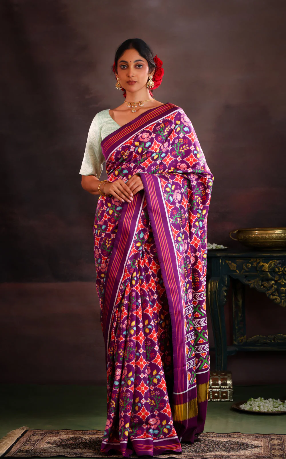 Violet Patan Patola Silk Saree - Image 3