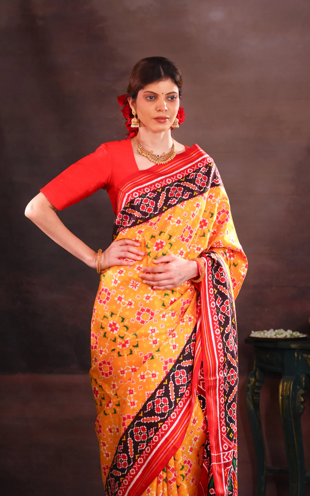 Yellow & Maroon Patan Patola Silk Saree - Image 3