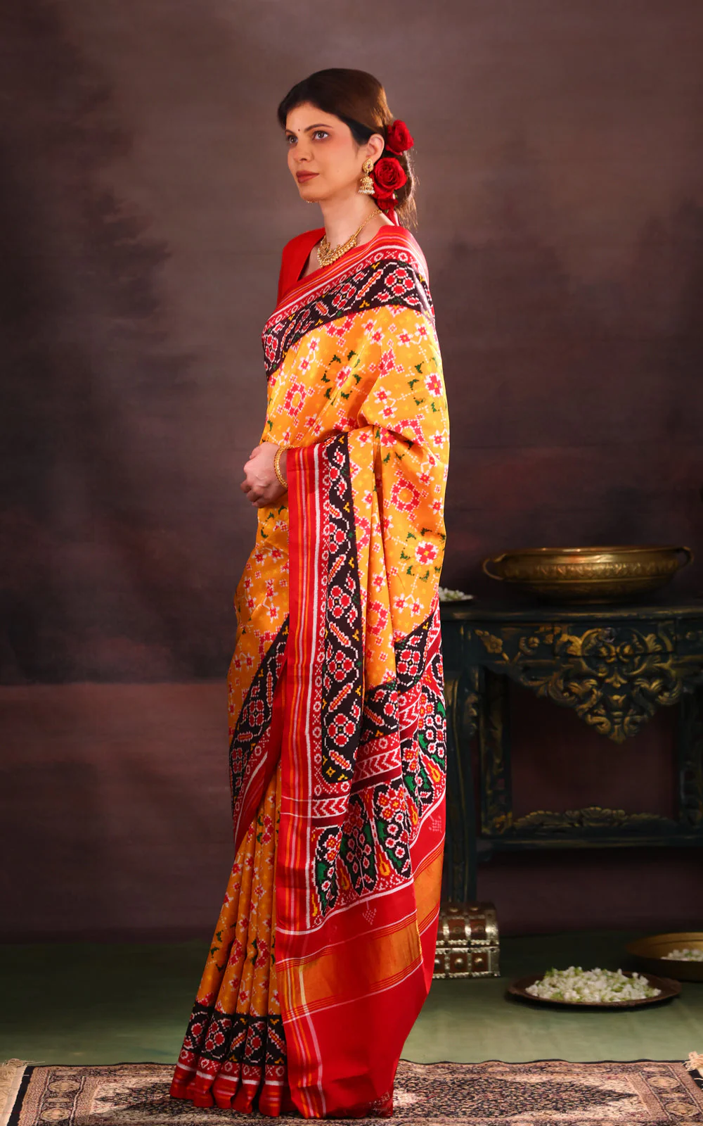 Yellow & Maroon Patan Patola Silk Saree - Image 4