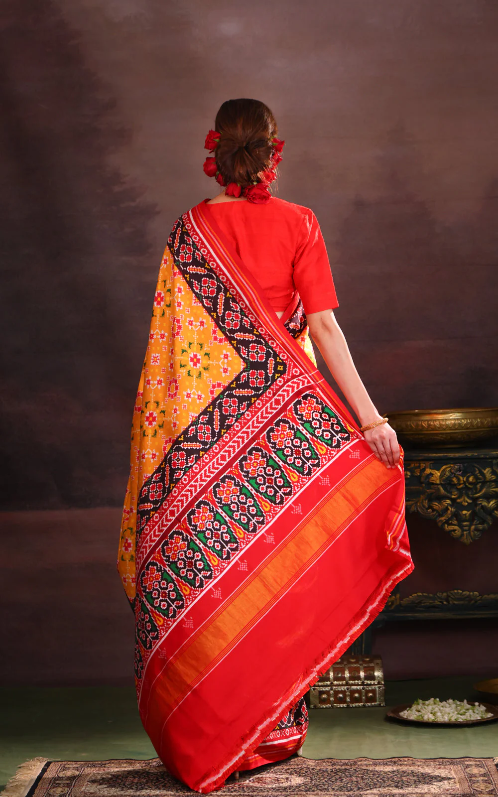 Yellow & Maroon Patan Patola Silk Saree - Image 5