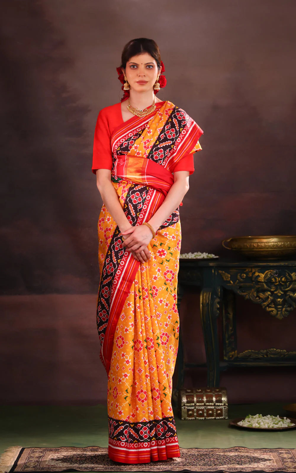Yellow & Maroon Patan Patola Silk Saree - Image 6