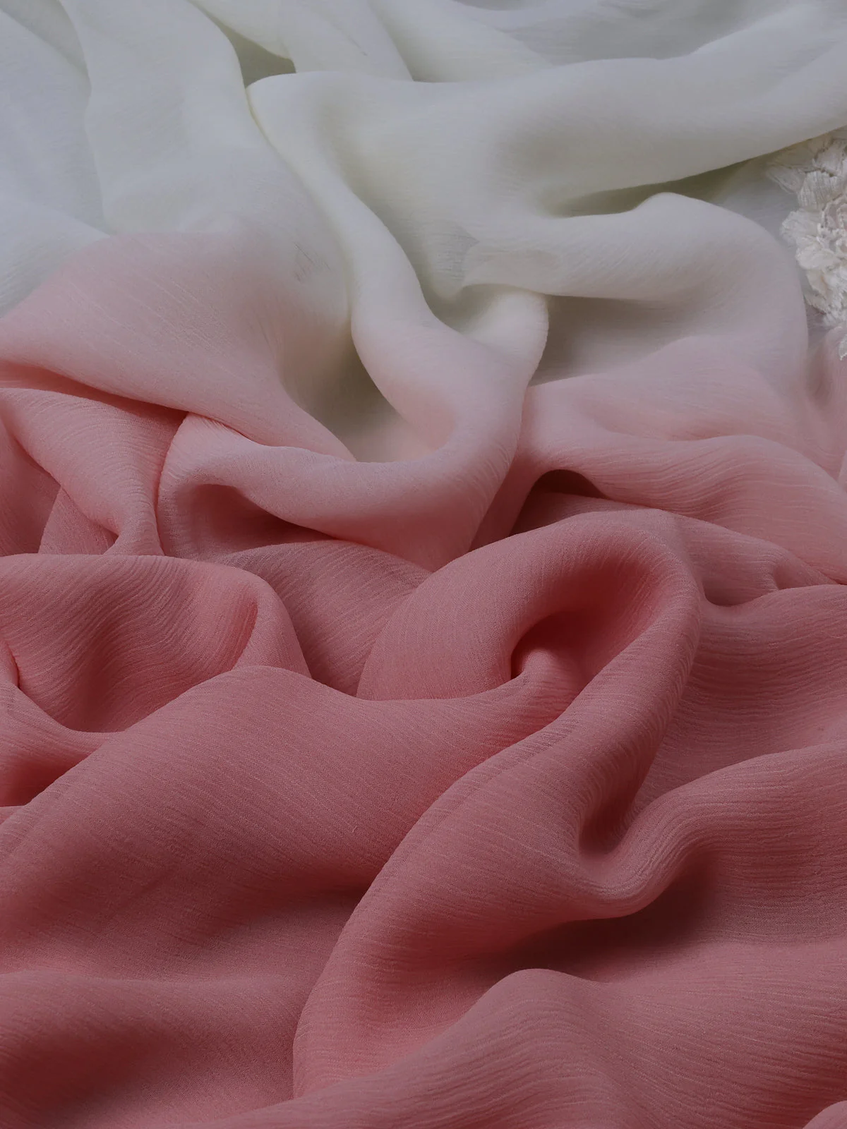 Peach And Off White Chiffon Saree Parsi Embroidery - Image 3