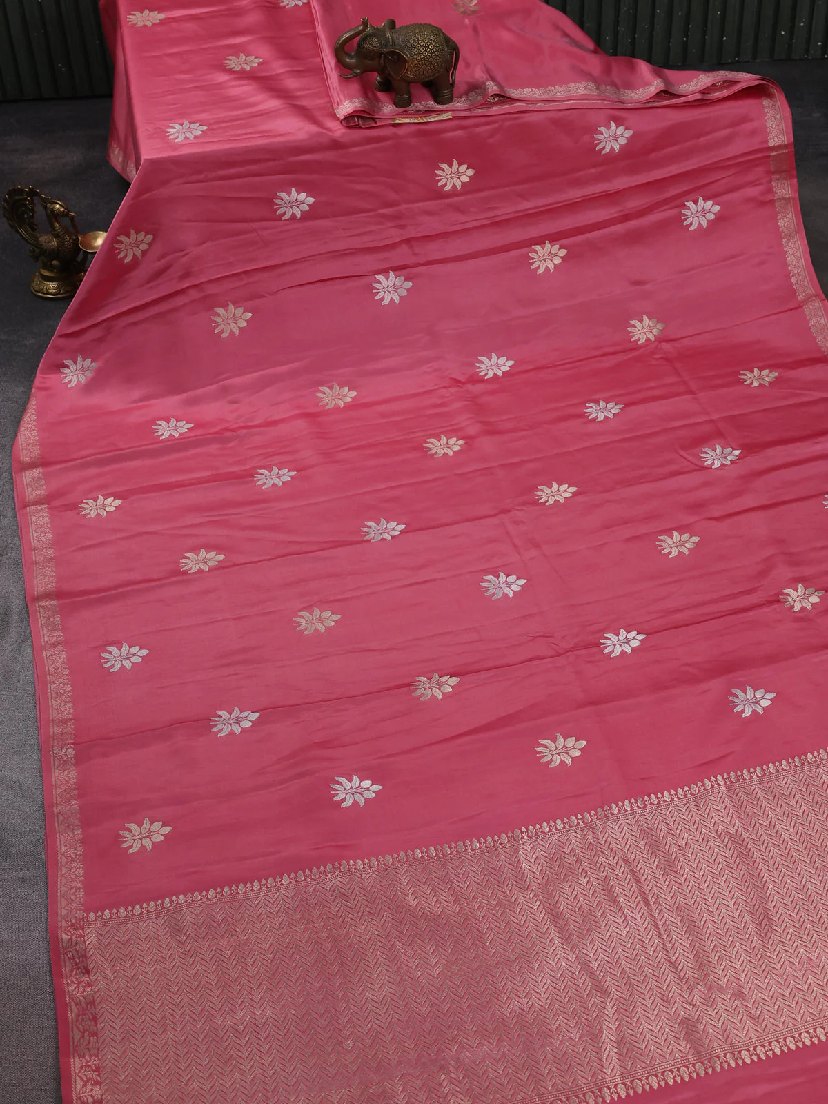 Peach Banarasi Mushru Silk Saree - Image 2