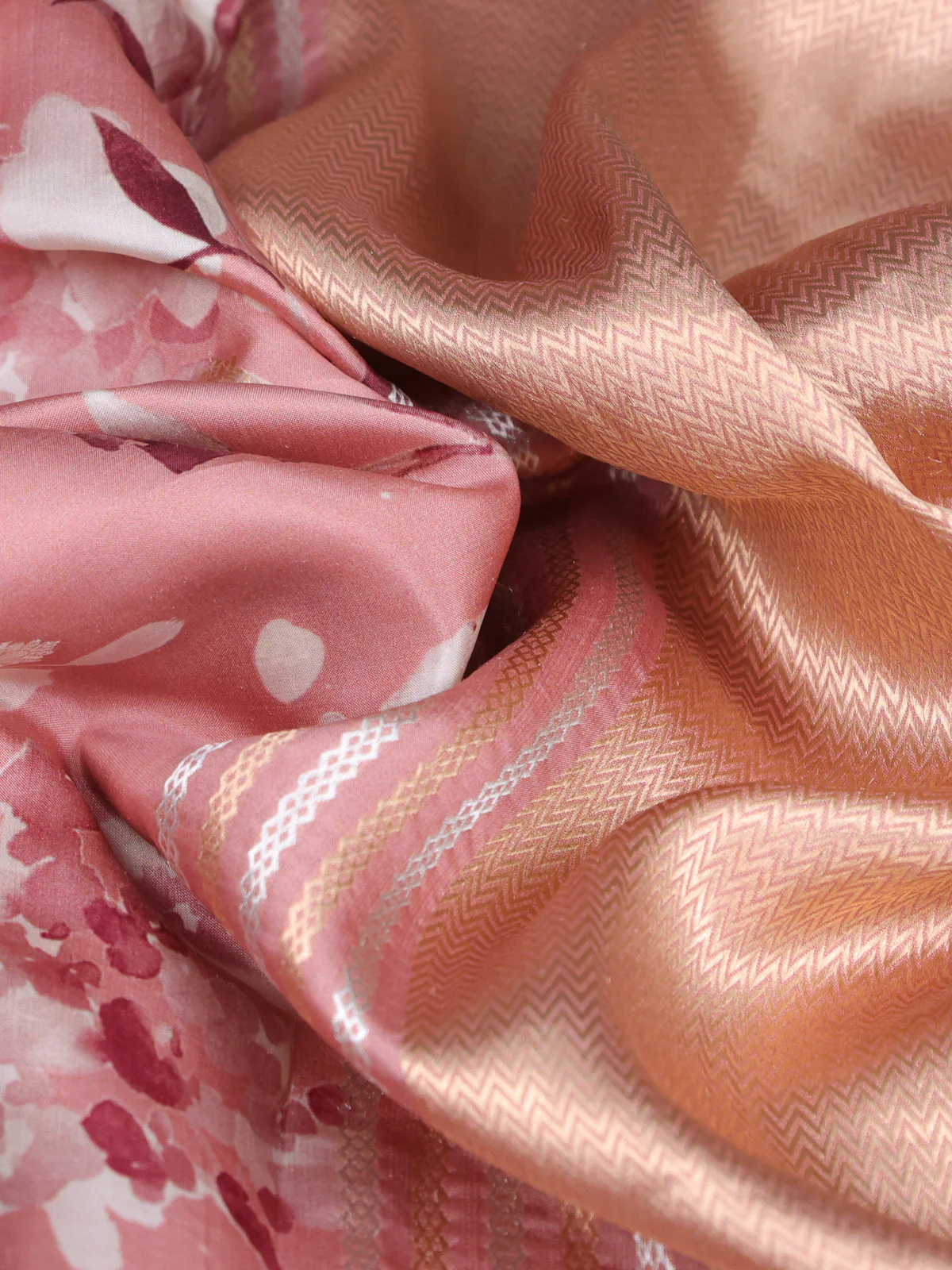 Peach Banarasi Silk Saree With Allover Digital Prints & Zari Butta Border - Image 3