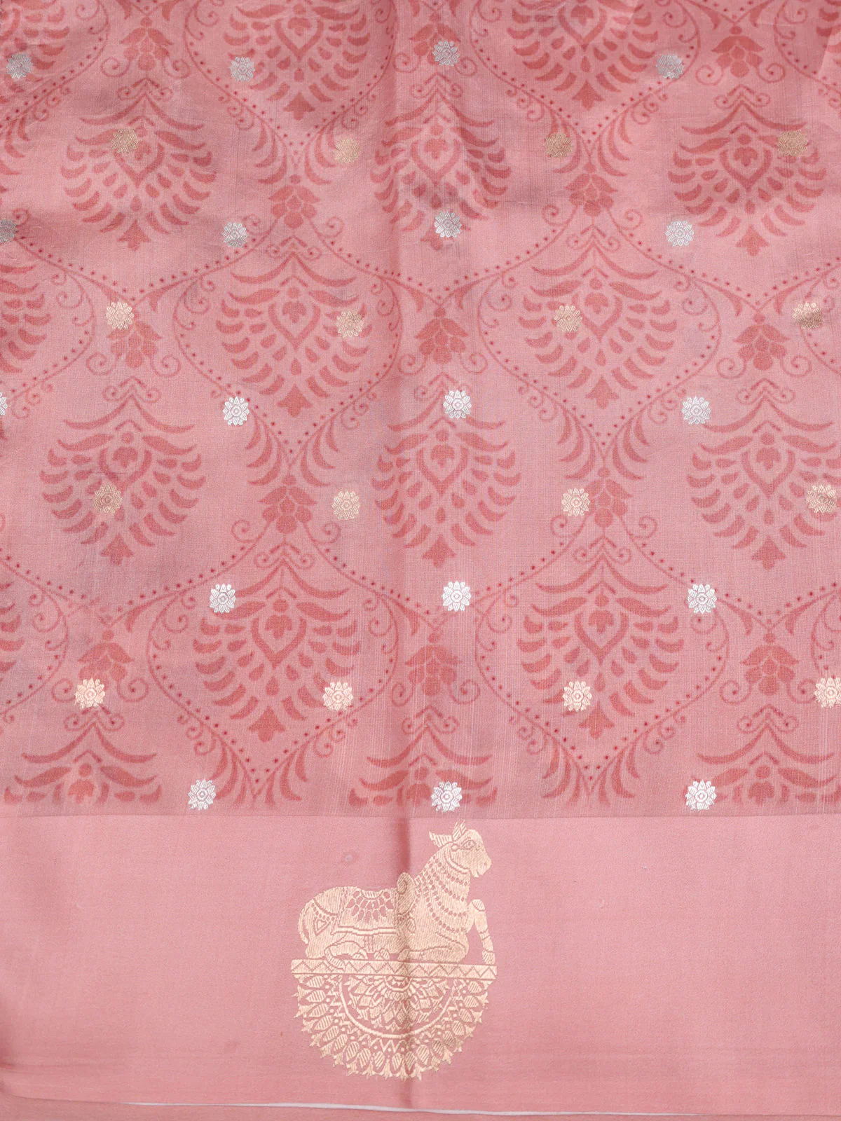 Peach Banarasi Silk Saree With Allover Digital Prints & Zari Butta Border - Image 4