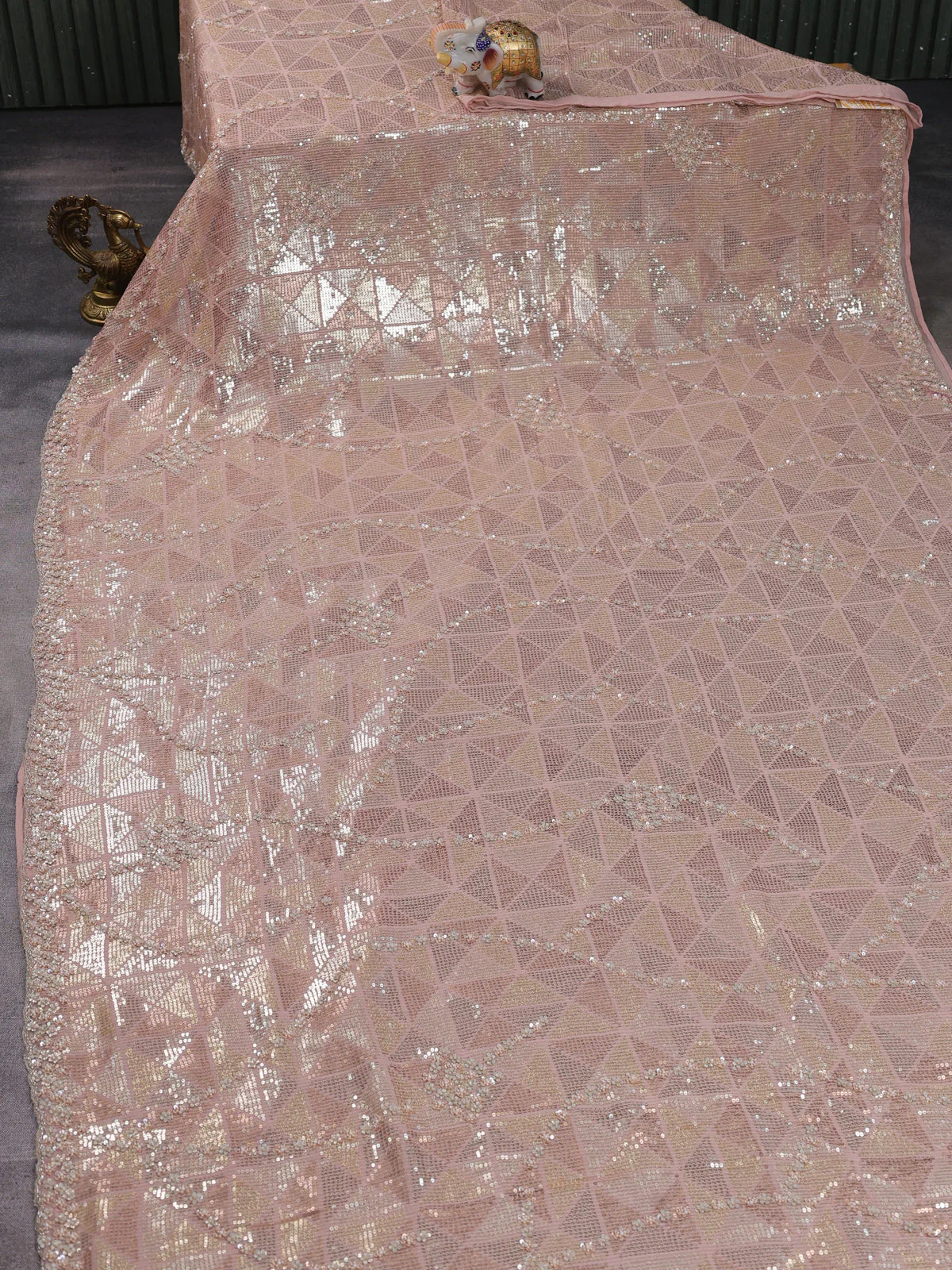Peach Georgette Sequins Saree - Image 2