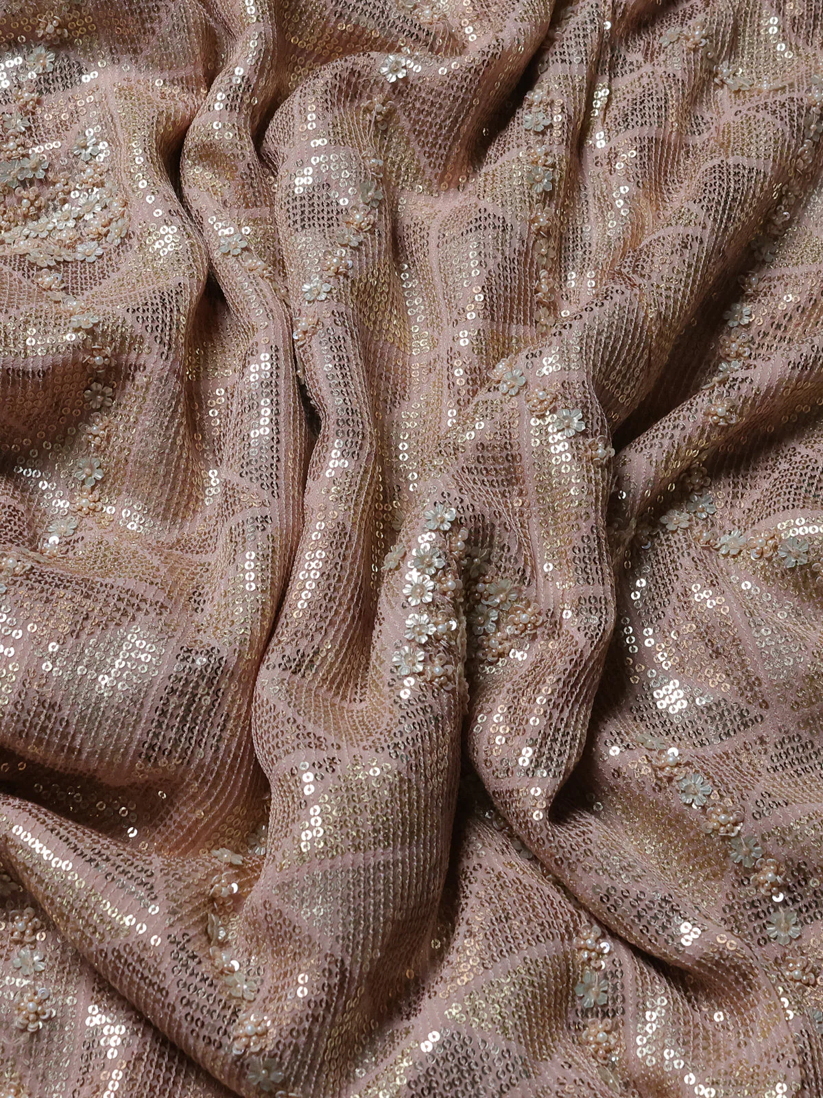 Peach Georgette Sequins Saree - Image 3