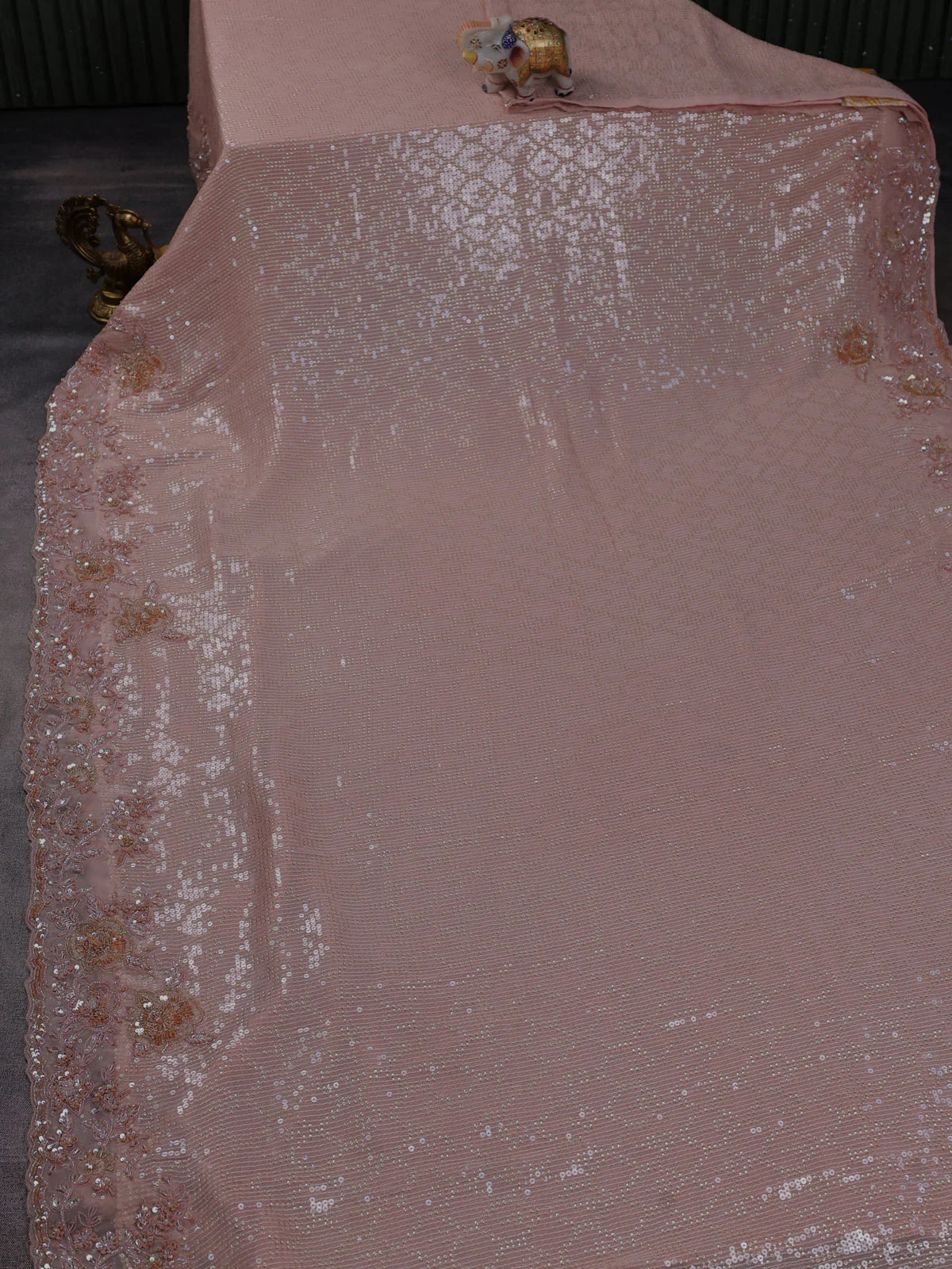 Peach Georgette Sequins Saree - Image 2
