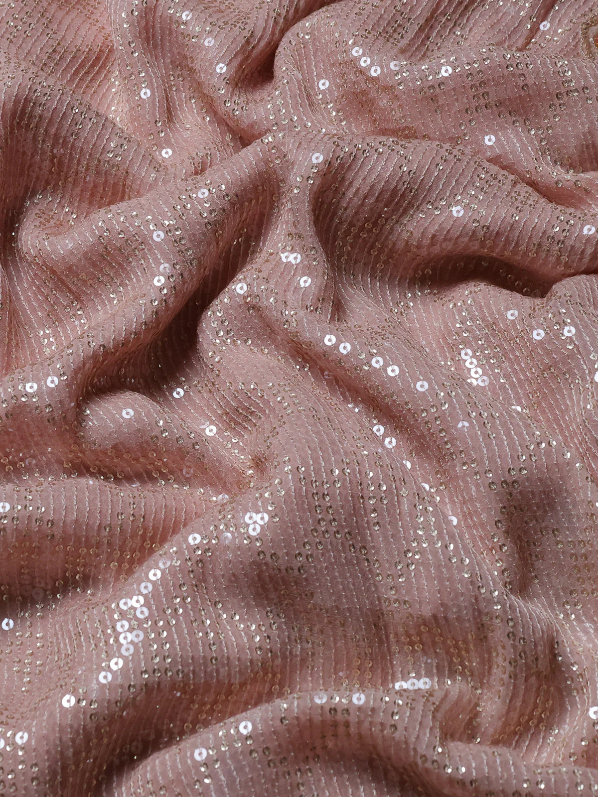Peach Georgette Sequins Saree - Image 3