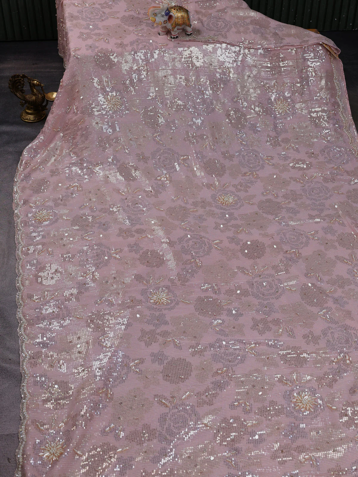 Peach Georgette Sequins Saree - Image 2